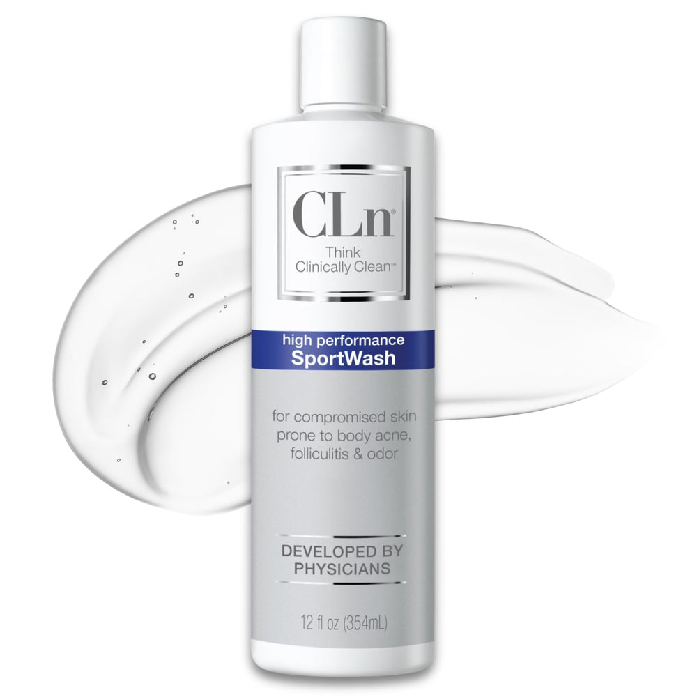CLn SportWash bottle front highlighting fragrance free formula for athletes