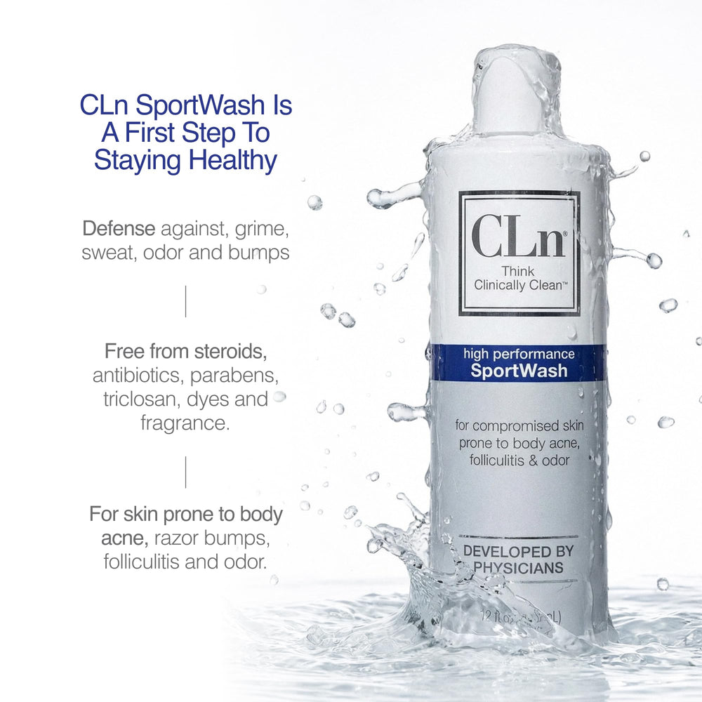 Shower scene with CLn SportWash for post workout cleansing