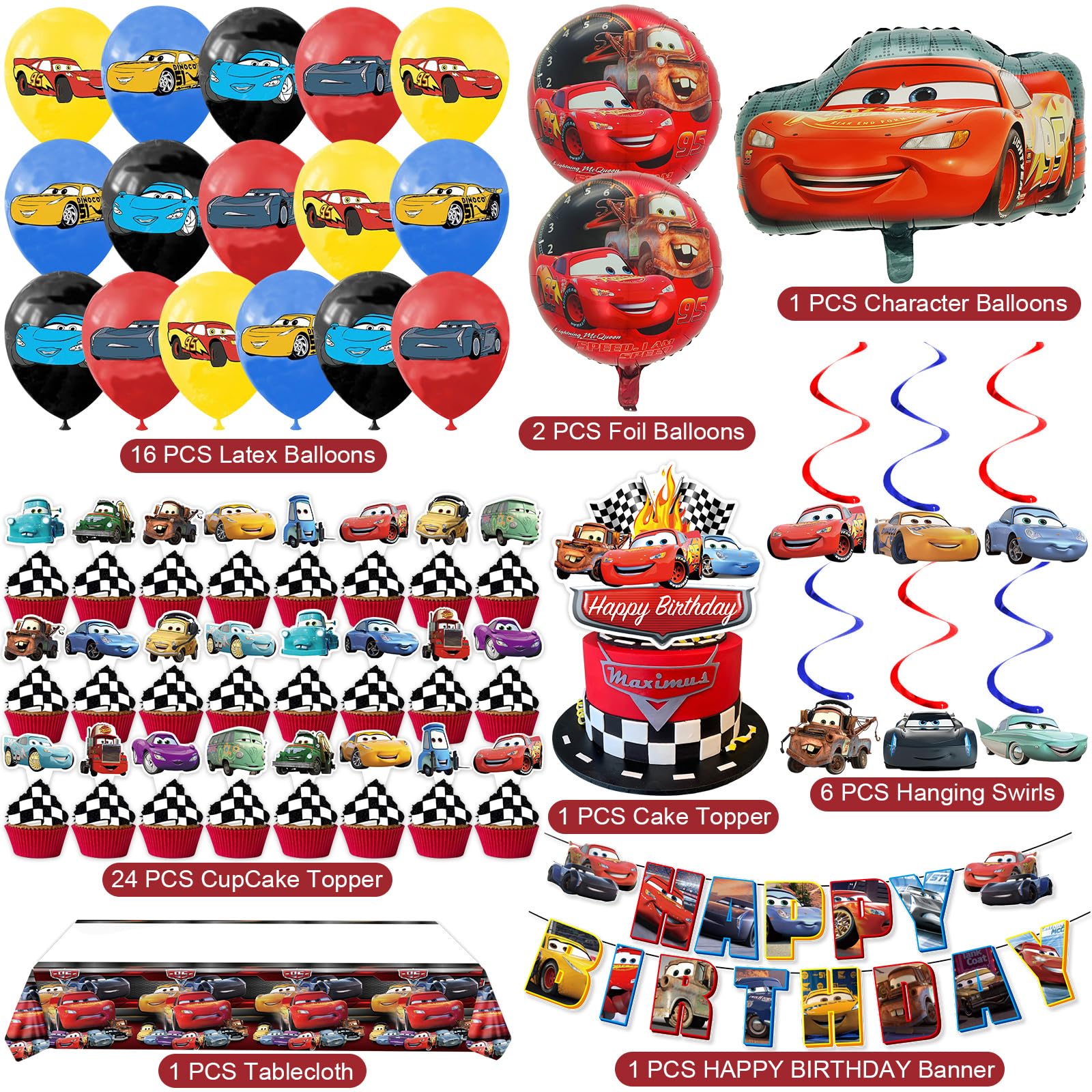 Cloira Cars balloons set adds vibrant color and festive flair.