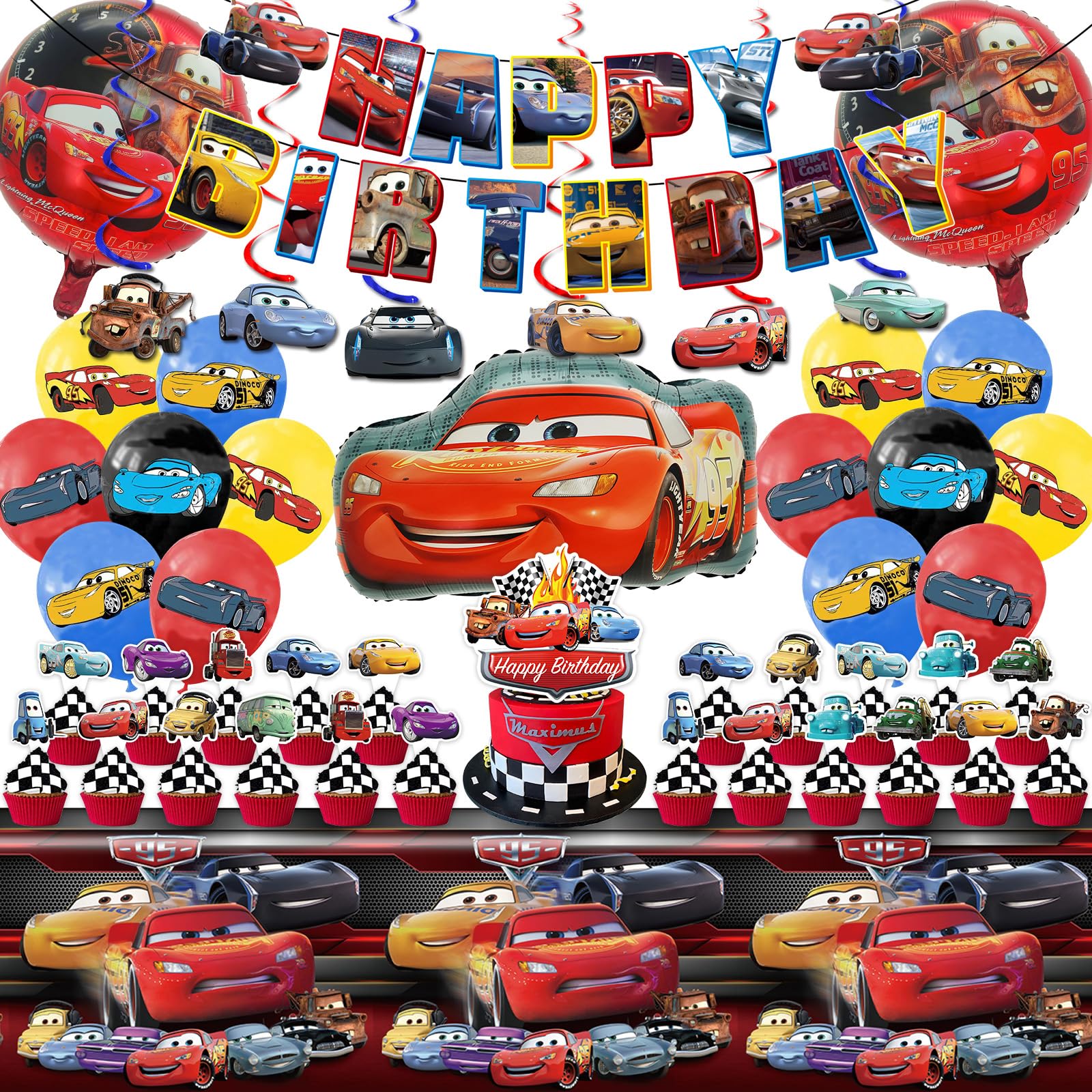 Cloira Cars banner for birthday party decor enhances celebration themes.