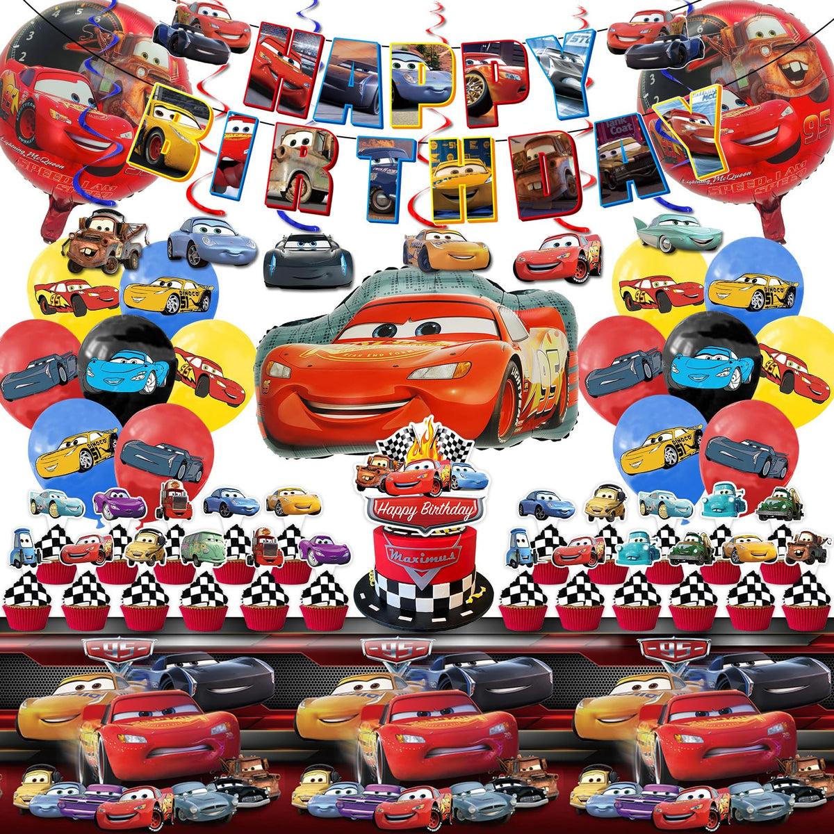 Cloira Cars banner for birthday party decor enhances celebration themes.