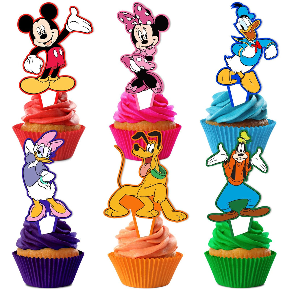Cloira mouse cupcake toppers on colorful Mickey cupcakes.