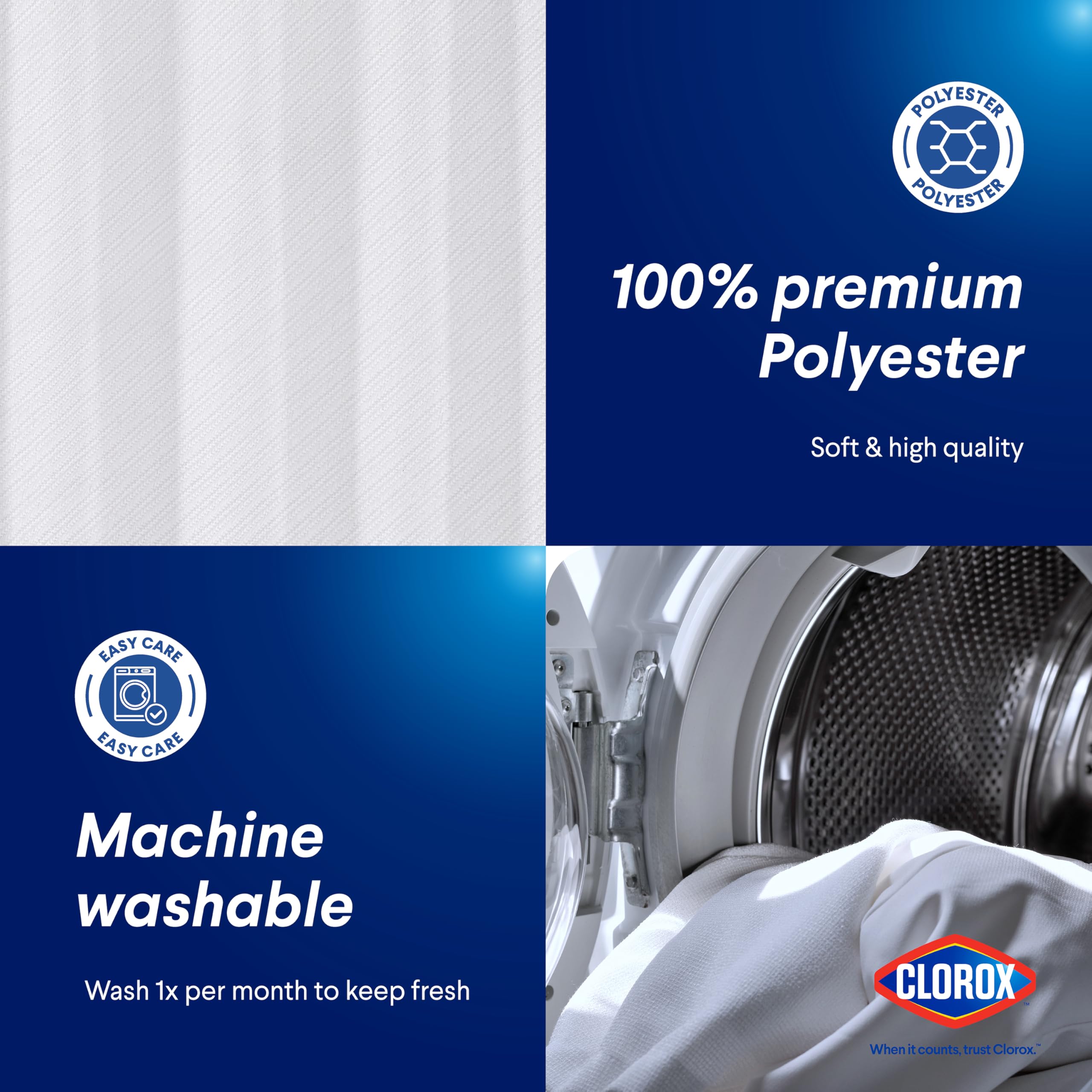 Clorox 2-in-1 curtain made from 100% polyester for durable daily use