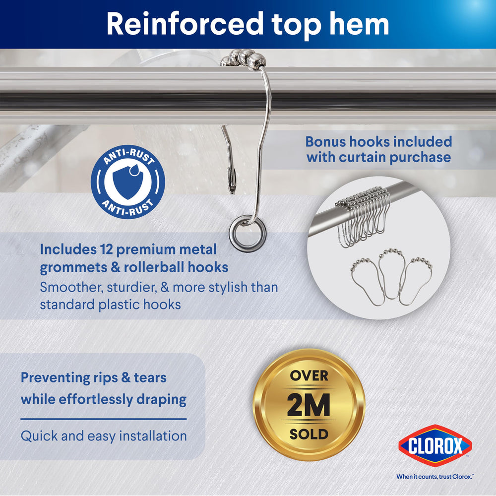 Clorox 2-in-1 curtain measures 72x72 inches for standard tubs