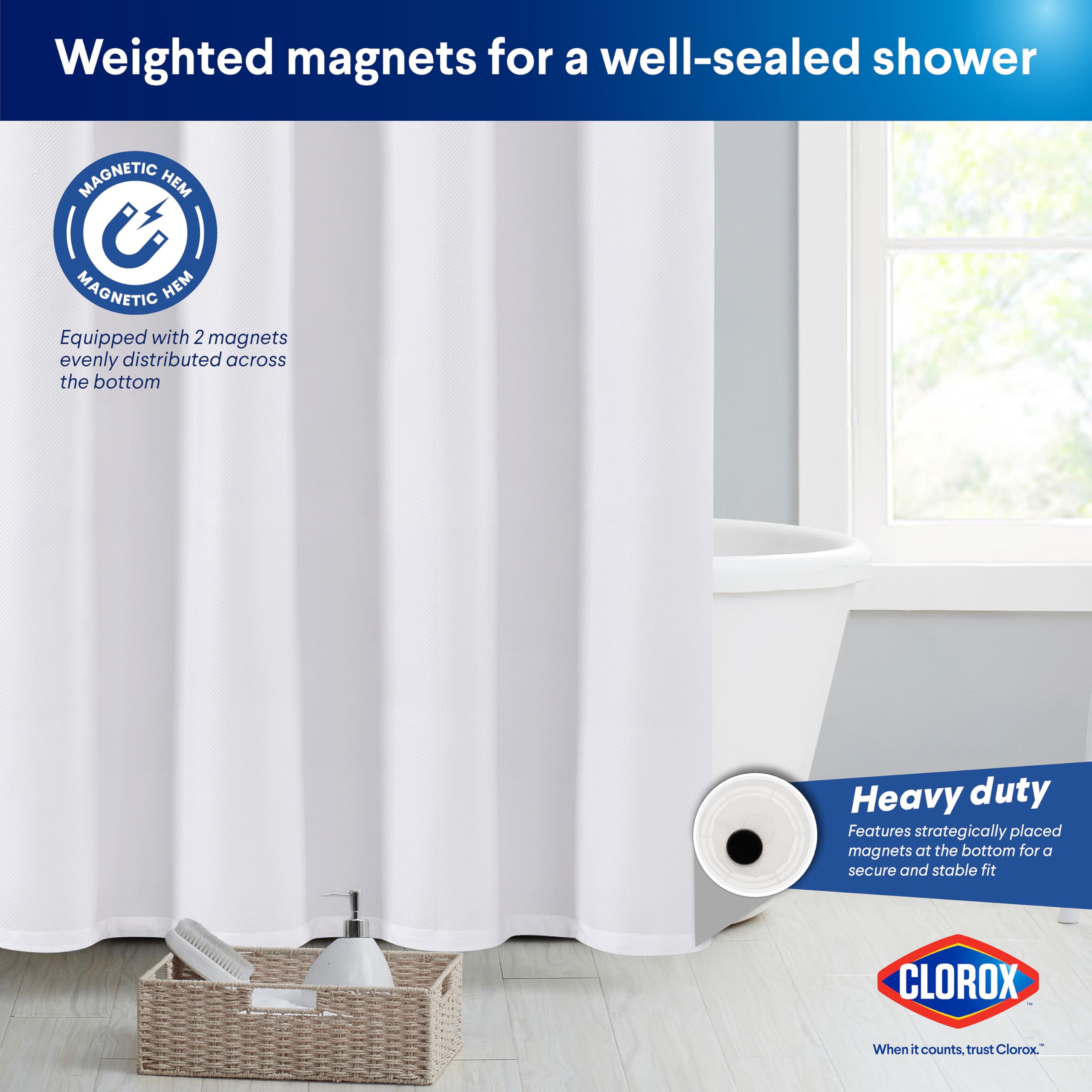 Clorox 2-in-1 curtain adds a modern white look to the bathroom