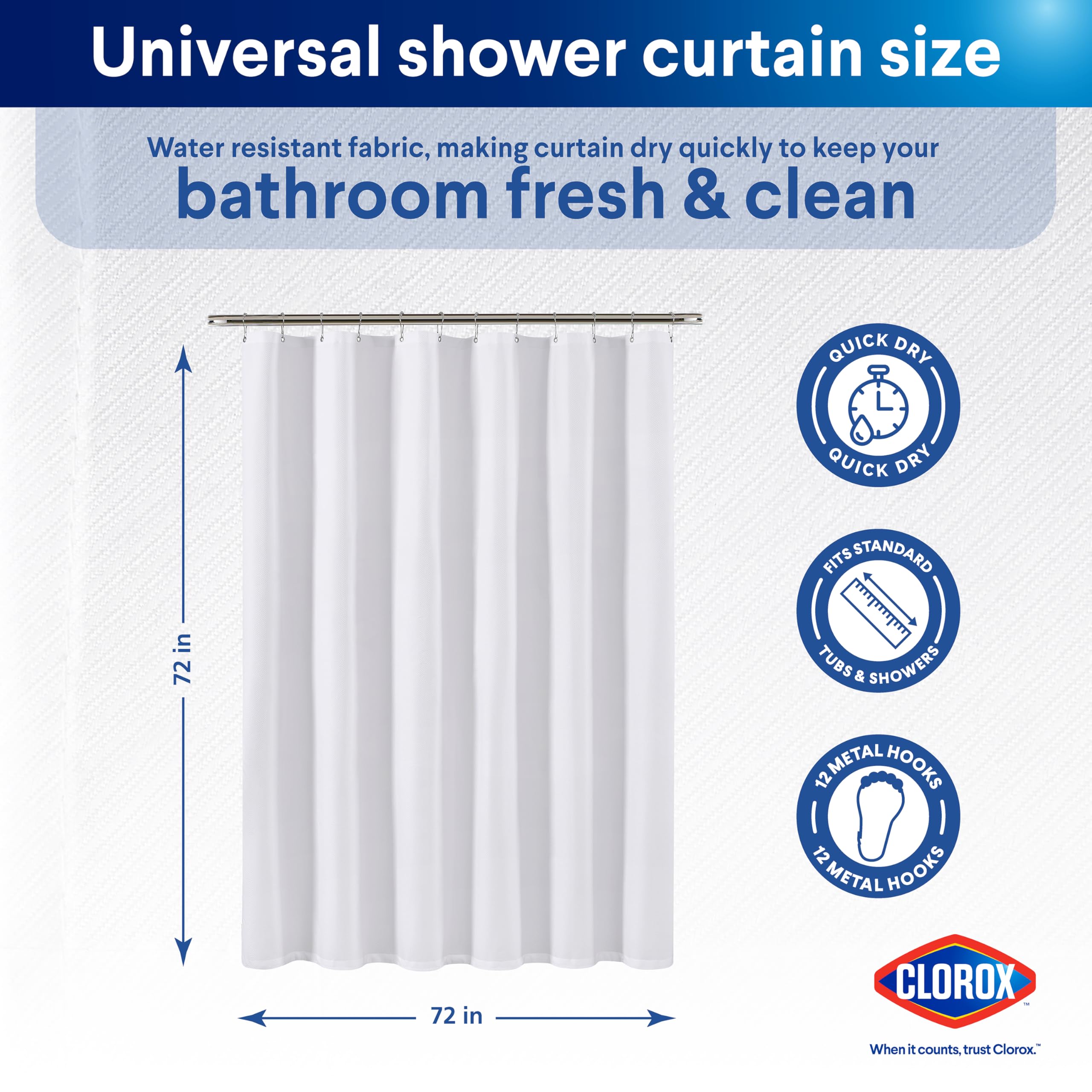 Clorox 2-in-1 curtain with water bead resistance dries fast after showers
