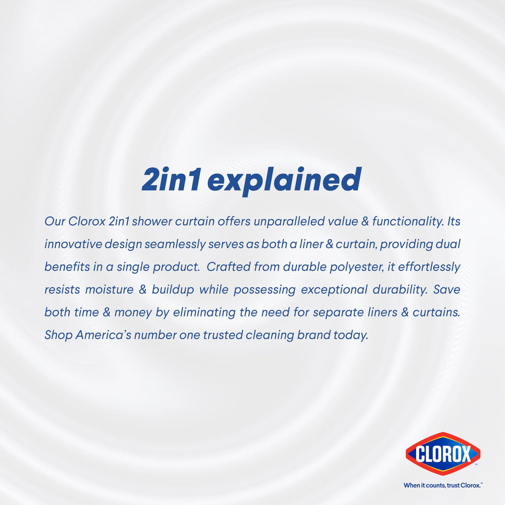 Clorox 2-in-1 curtain includes metal hooks for setup