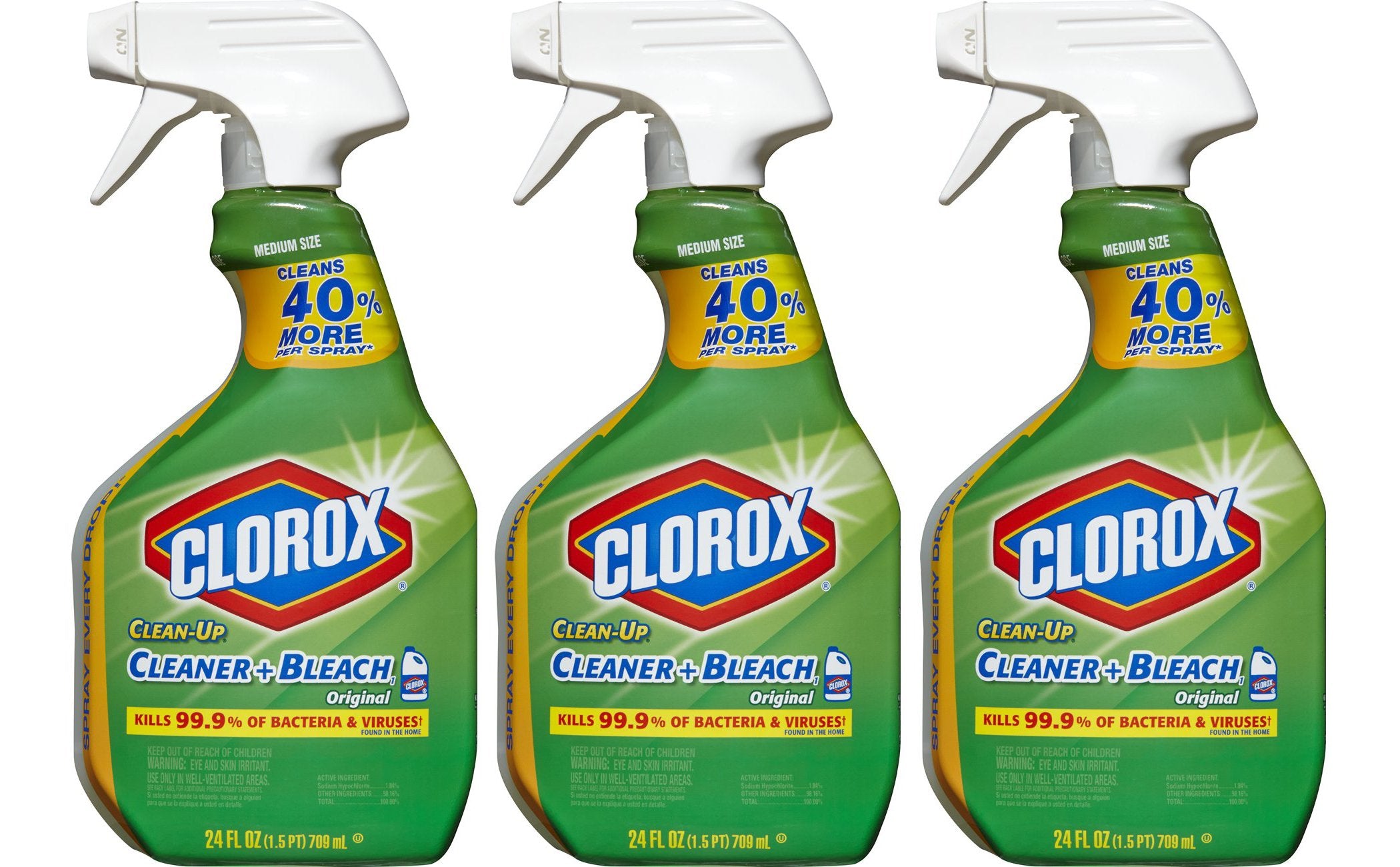 Clorox Clean-Up Bleach Spray pack front view showing stain removal power