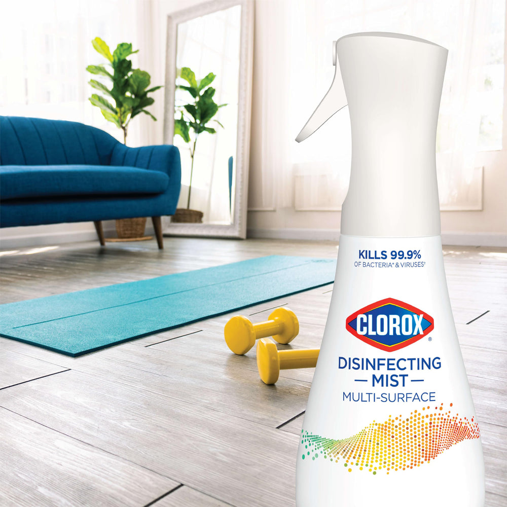 Clorox Disinfecting Mist spray on countertops and fabrics