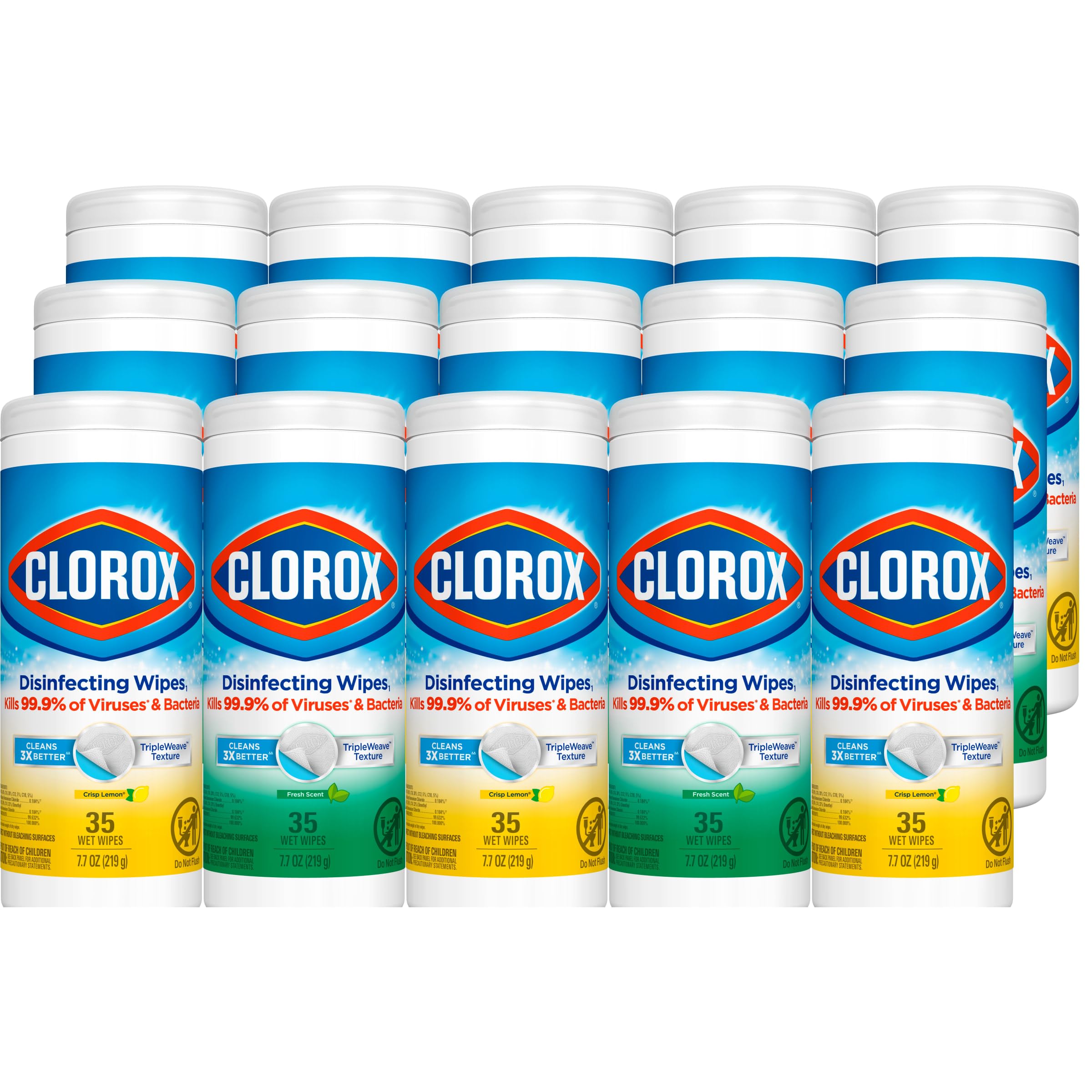 Clorox disinfecting wipe canister in lemon scent for quick surface cleaning.