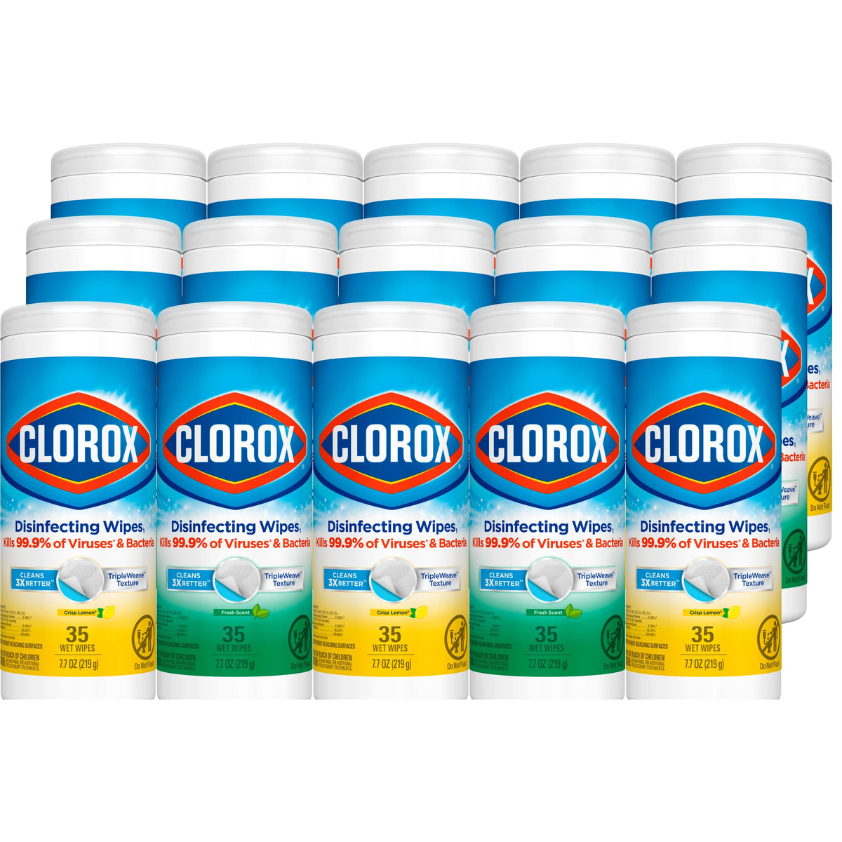 Clorox disinfecting wipe canister in lemon scent for quick surface cleaning.