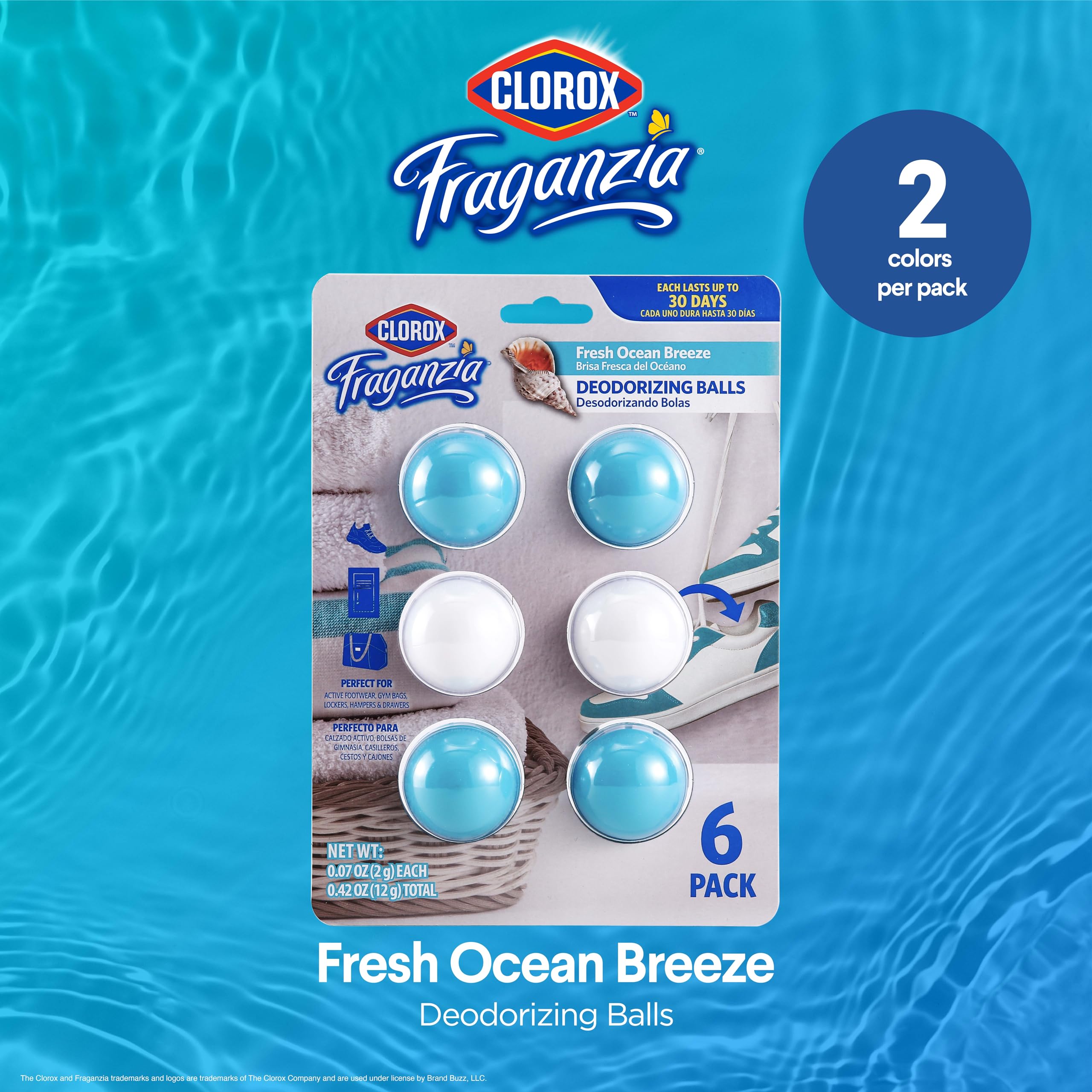 Clorox Fraganzia balls in gym bag provide continuous scent boost.
