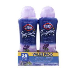 Clorox Fraganzia beads poured into the washer drum for a lasting scent boost.