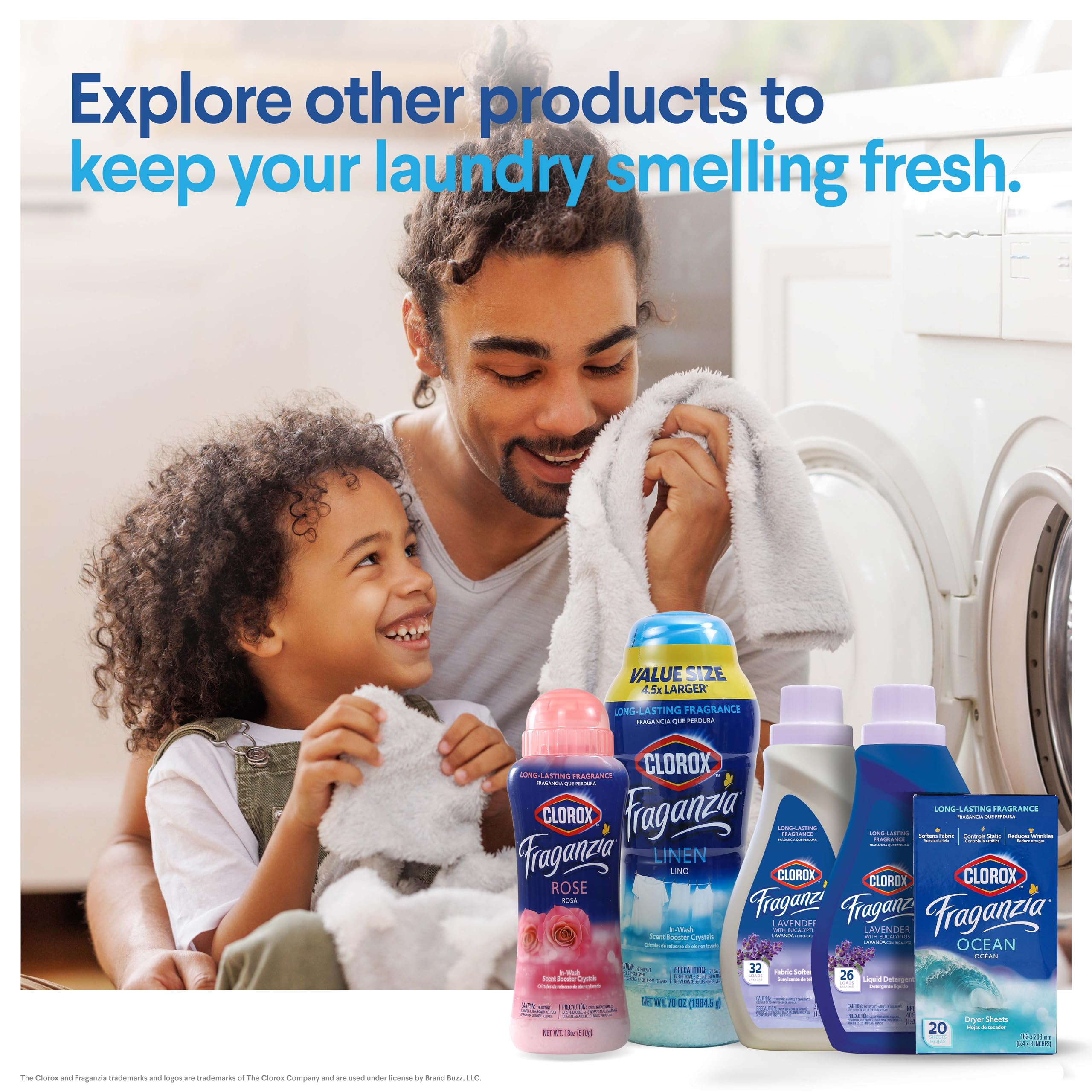 Nearby laundry storage with Fraganzia for easy refills.