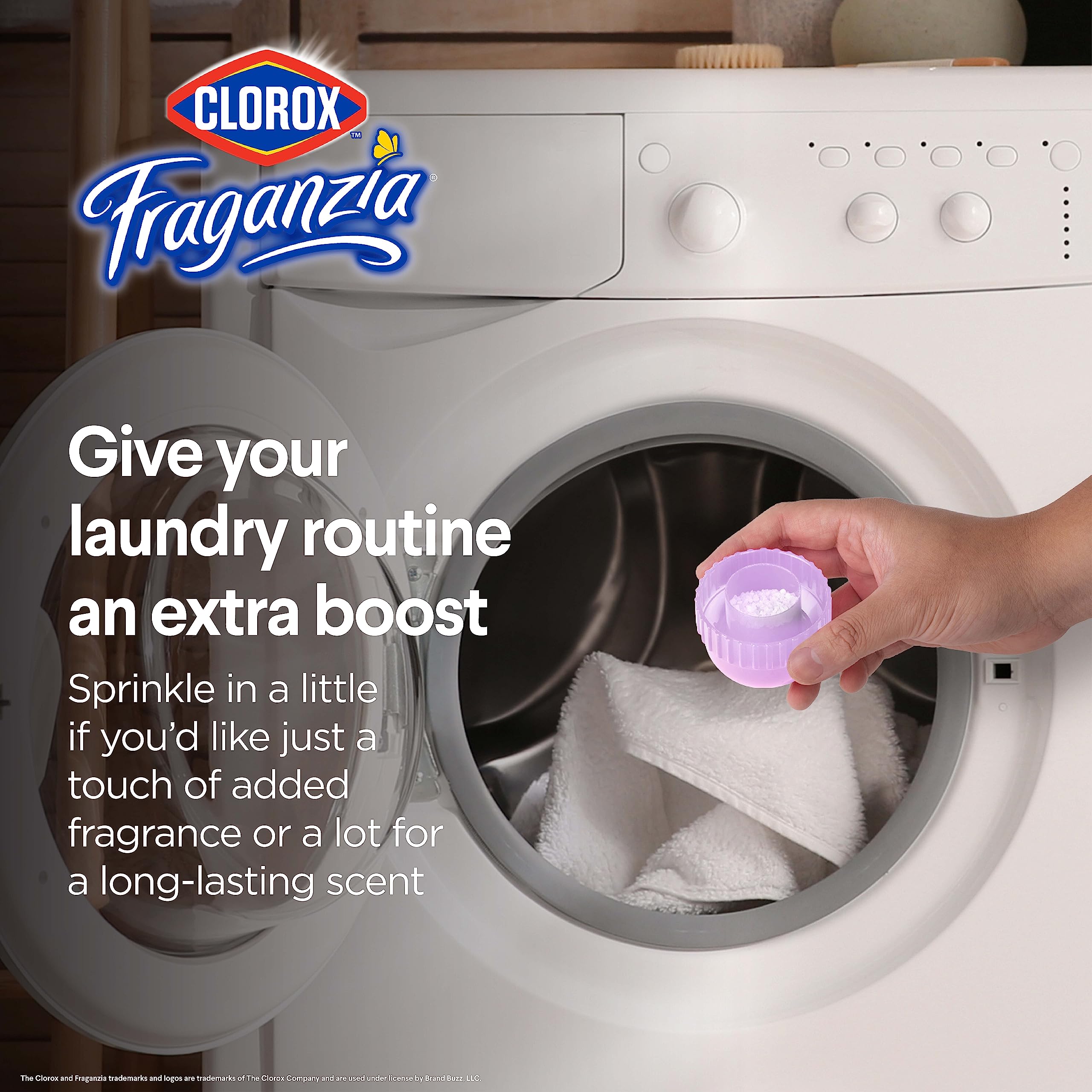 Twin-pack Fraganzia bottles ready to refresh laundry with fragrance.