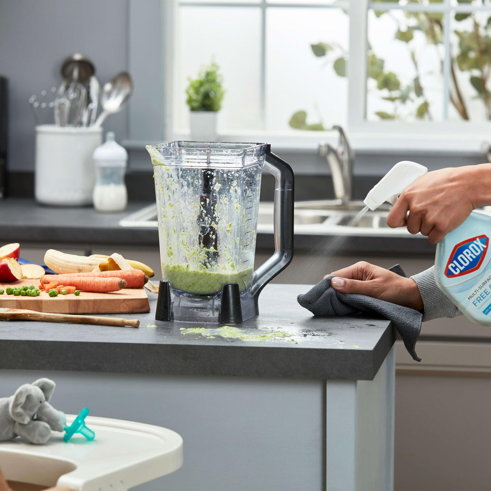 Clorox Free & Clear cleans kitchen countertops and tables to a shine.