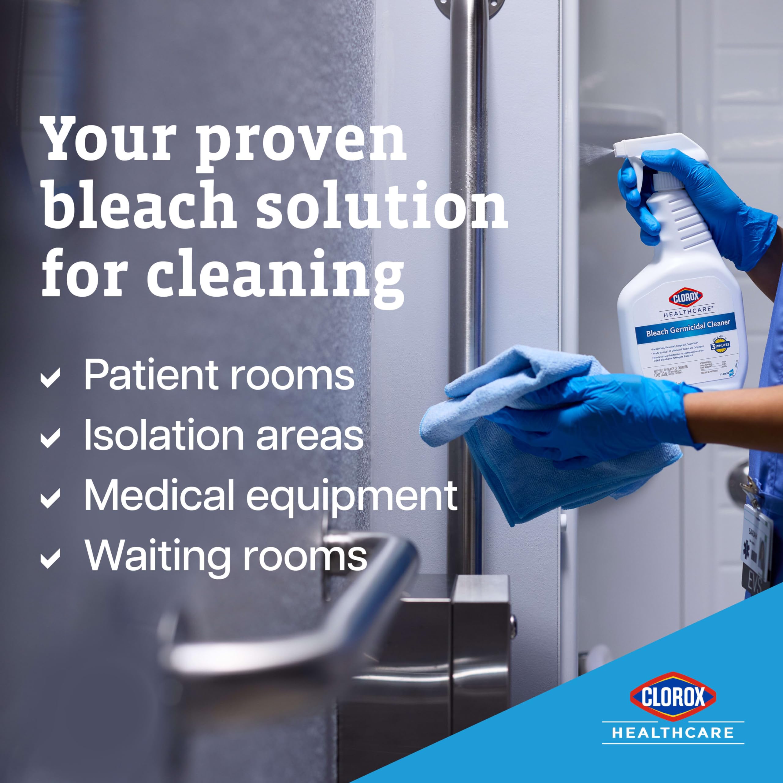 Pour action of Clorox Healthcare Bleach Germicidal Cleaner refill demonstrates easy restocking.