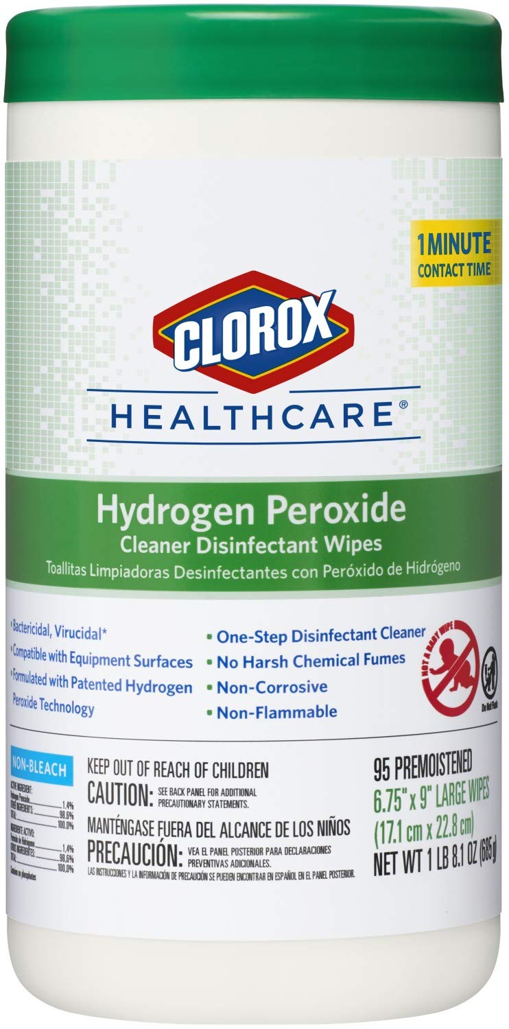 Clorox Healthcare Hydrogen Peroxide Wipes front-pack shows ready-to-use disinfectant
