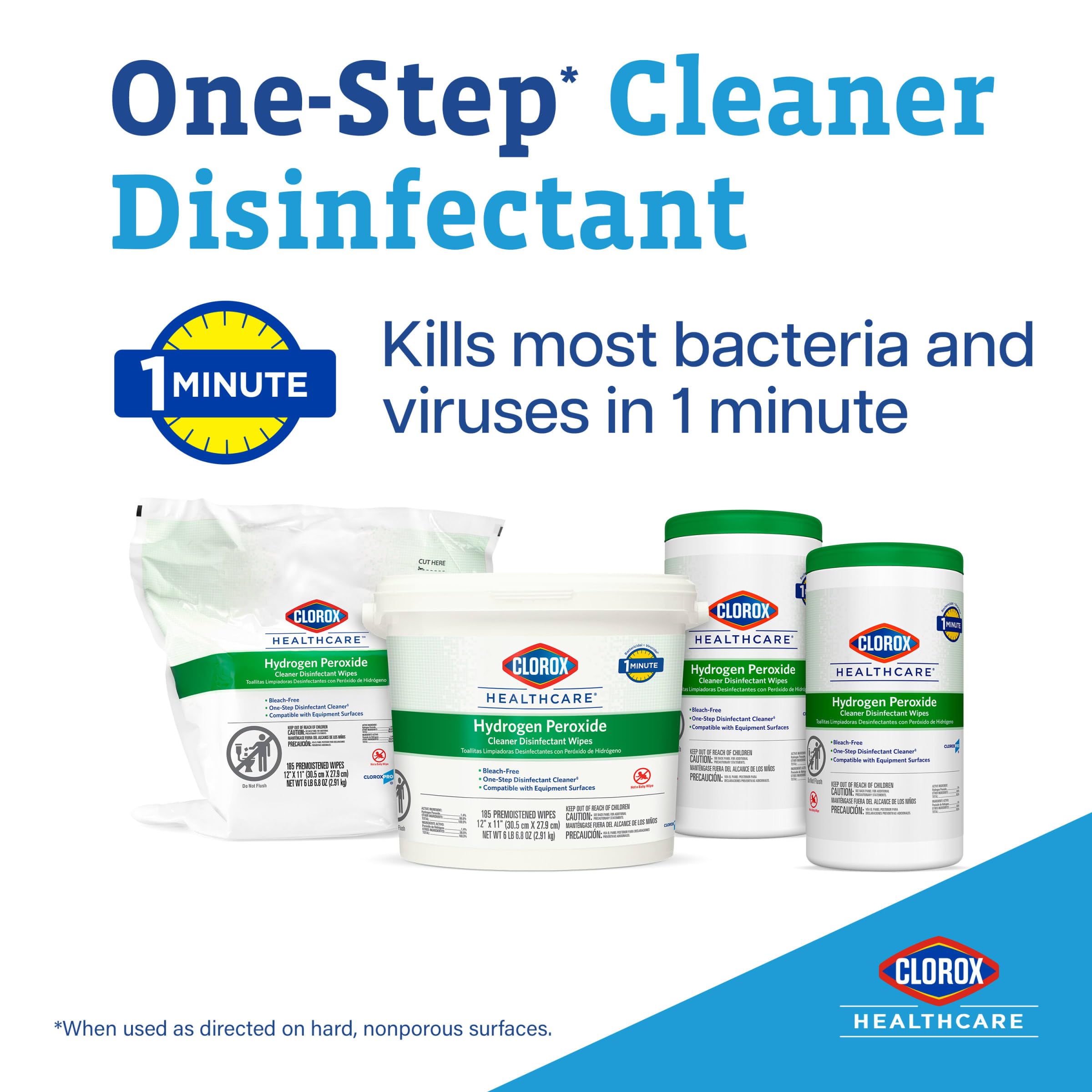 Clorox Healthcare wipes in hand, easy to wipe and disinfect high-touch surfaces.