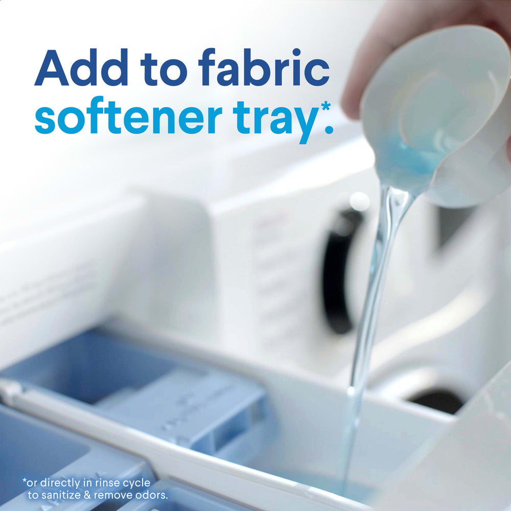 Clorox Laundry Sanitizer pour action shows adding product to the wash for freshening
