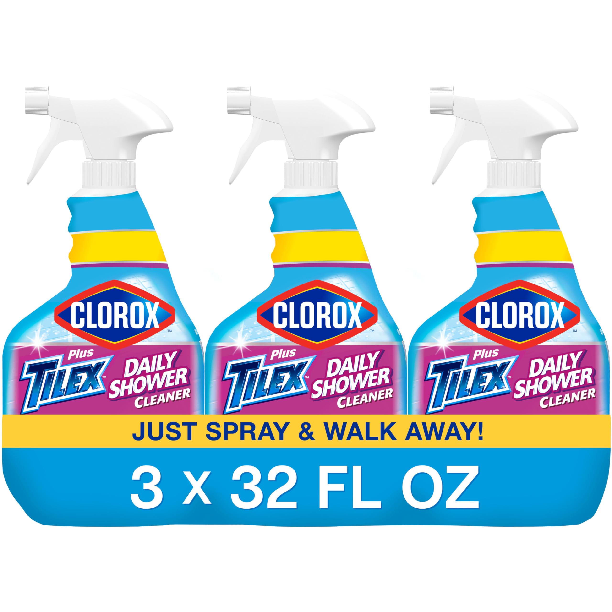 Clorox Plus Tilex Daily Shower Cleaner bottle with spray trigger for quick maintenance.