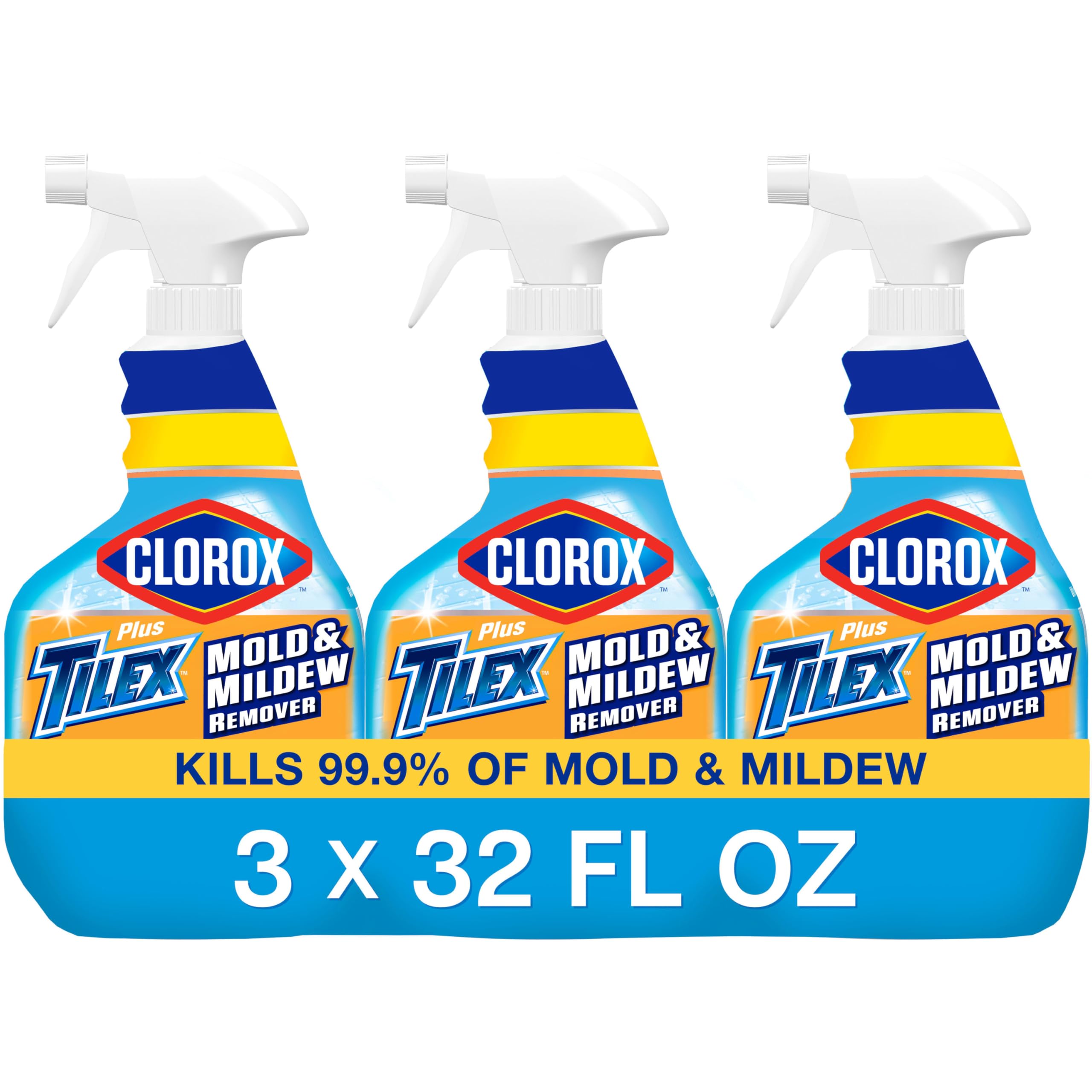 Clorox Plus Tilex spray bottle close-up showing powerful mold removal on hard surfaces.