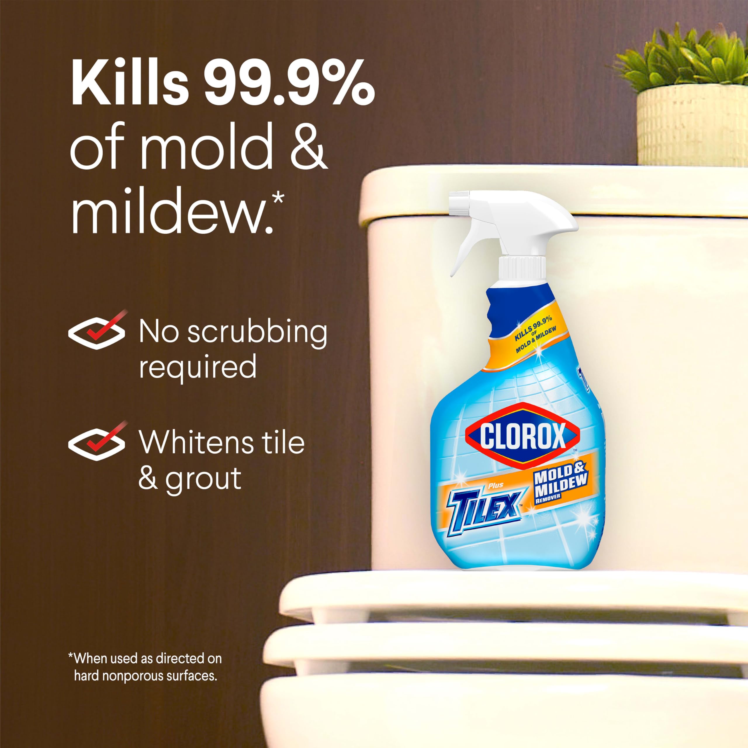 Clorox Plus Tilex on bathroom tile demonstrates mildew removal in shower areas.
