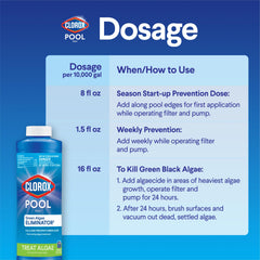 CLOROX Pool&Spa algaecide dispensing measurement demonstrates dosing