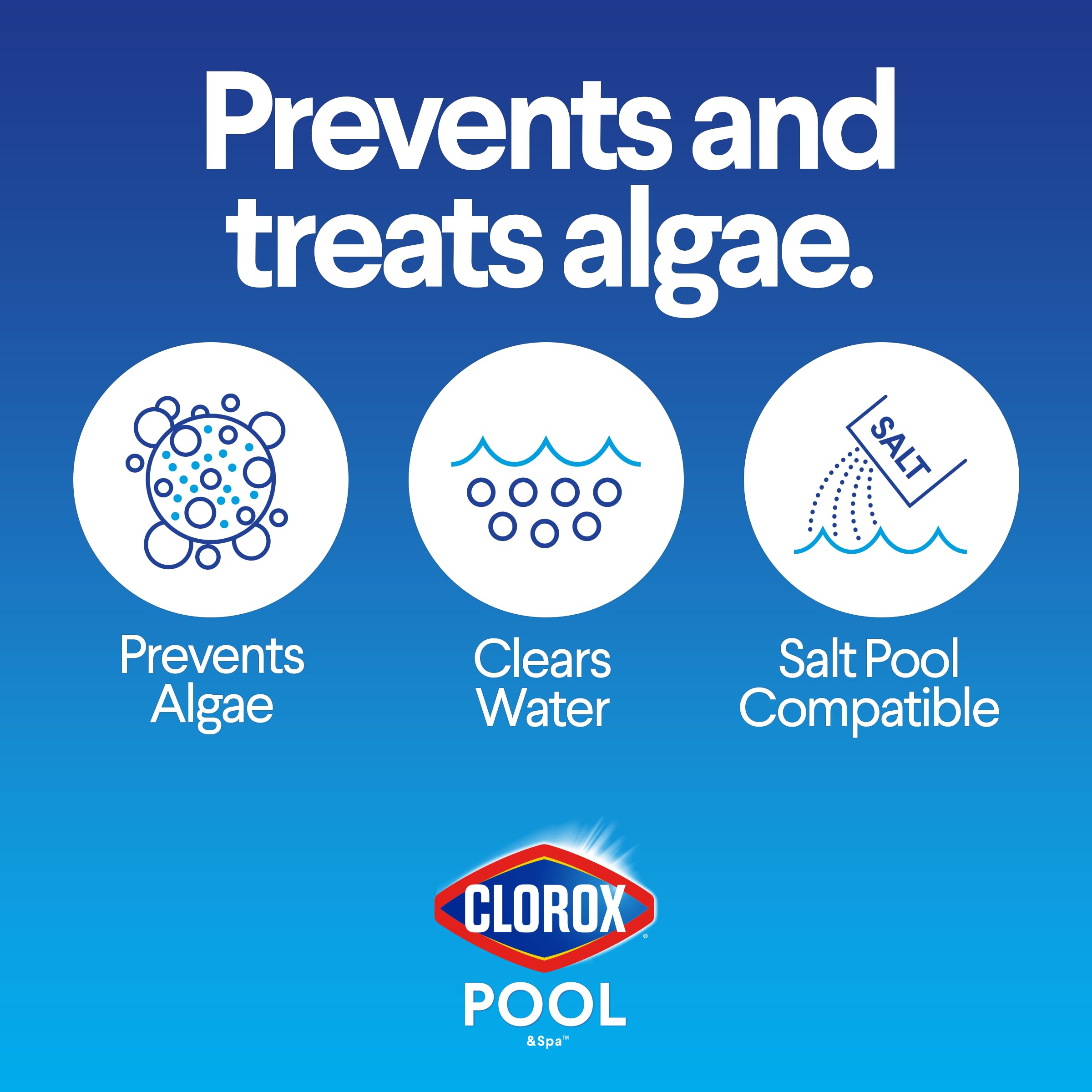 Clear blue water after treatment with Clorox Pool&Spa algaecide