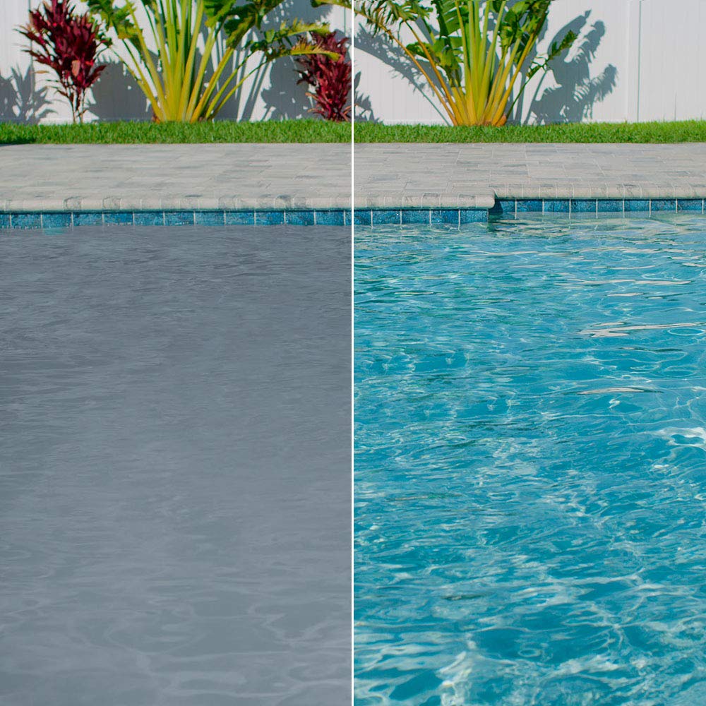 Clorox Pool&Spa visuals show clearer water after a treatment cycle.