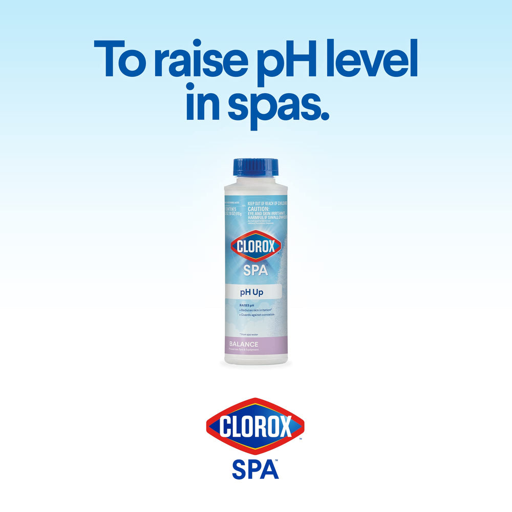 CLOROX Pool&Spa pH Up-treated spa water shows balanced pH and clearer appearance.