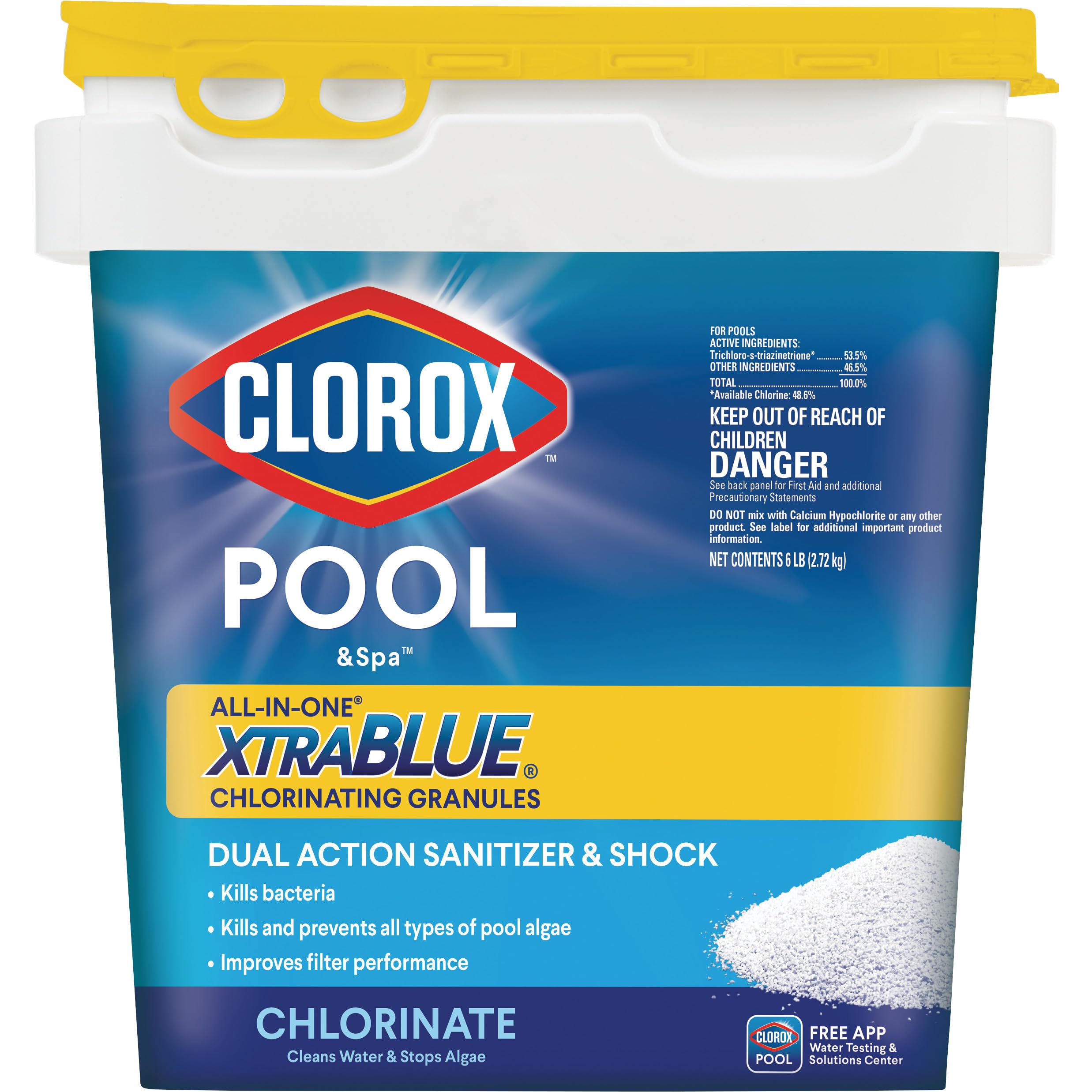 CLOROX Pool&Spa XtraBlue granules bottle dissolve quickly for fast pool sanitizing