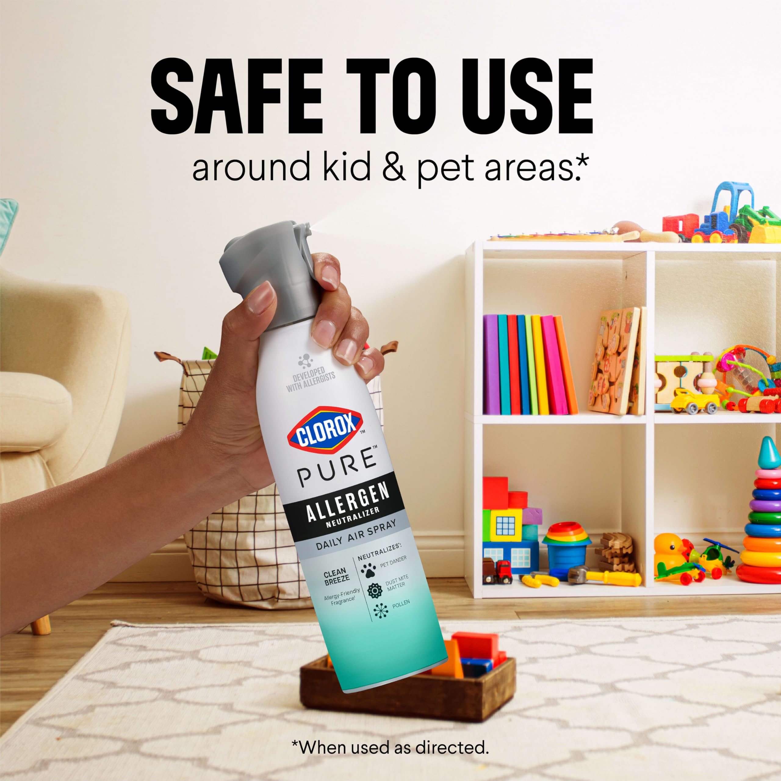 Clean Breeze scent label shown on Clorox Pure Allergen Neutralizer bottle.