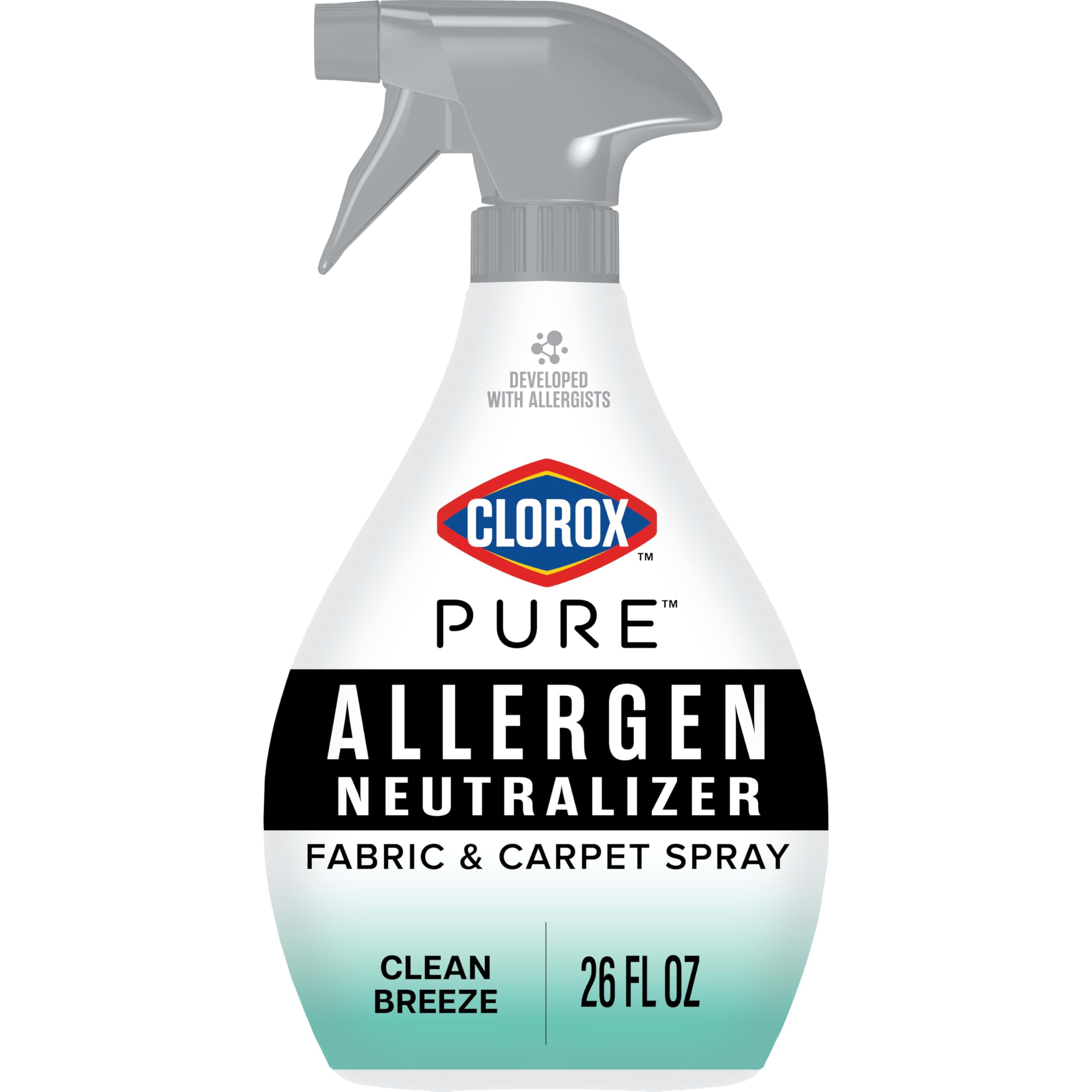 Clorox PURE allergen neutralizer spray on fabric surface reduces pet dander