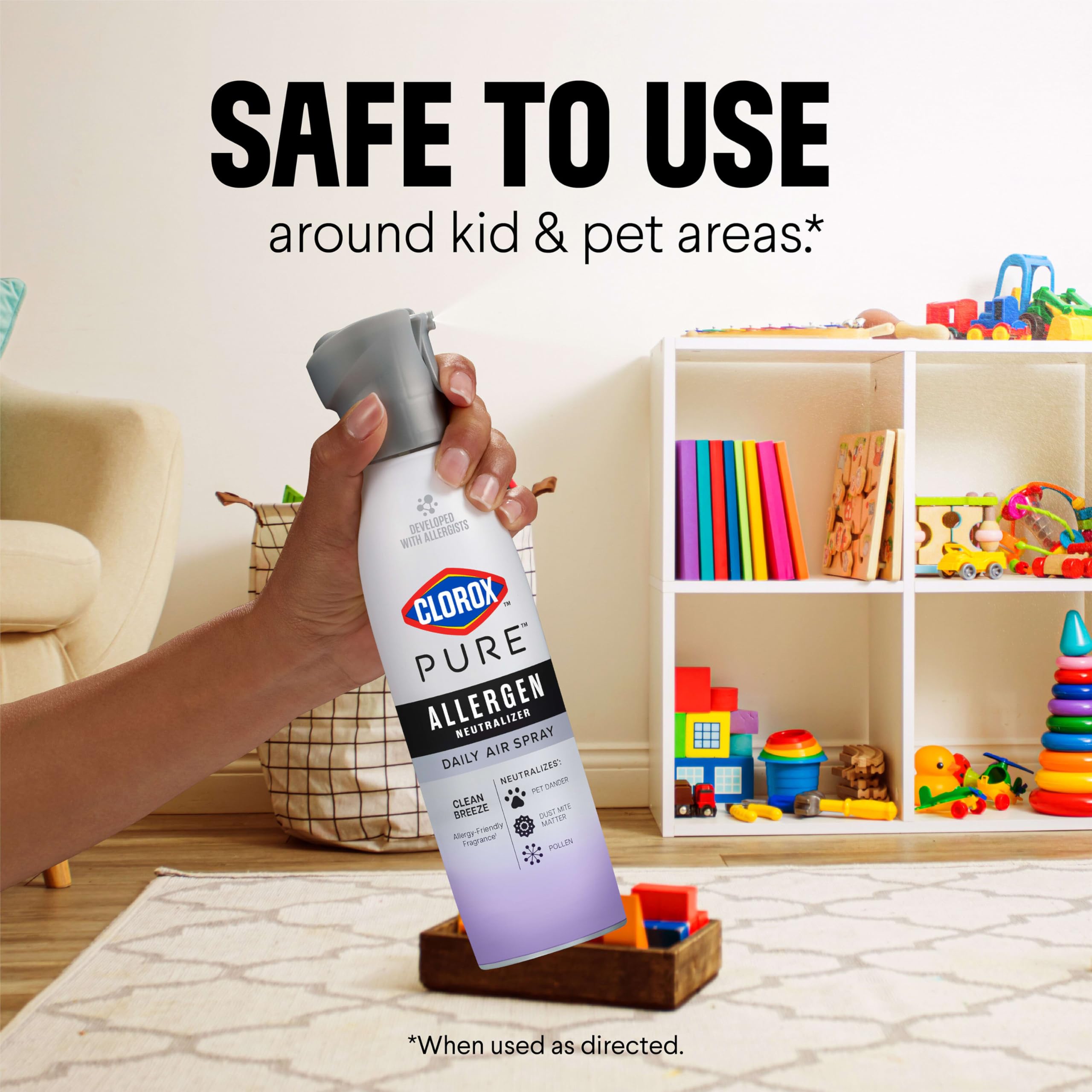 No bleach or formaldehyde in Clorox PURE Allergen Neutralizer formula