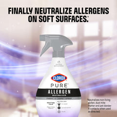Clorox PURE Allergen Neutralizer used on a pet bed to reduce allergens.