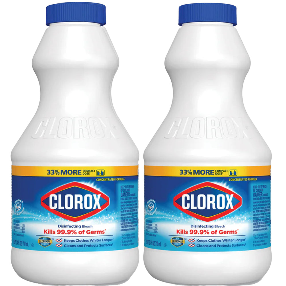 Clorox Regular Disinfecting Bleach bottle 2-pack provides powerful daily cleaning and whitening.