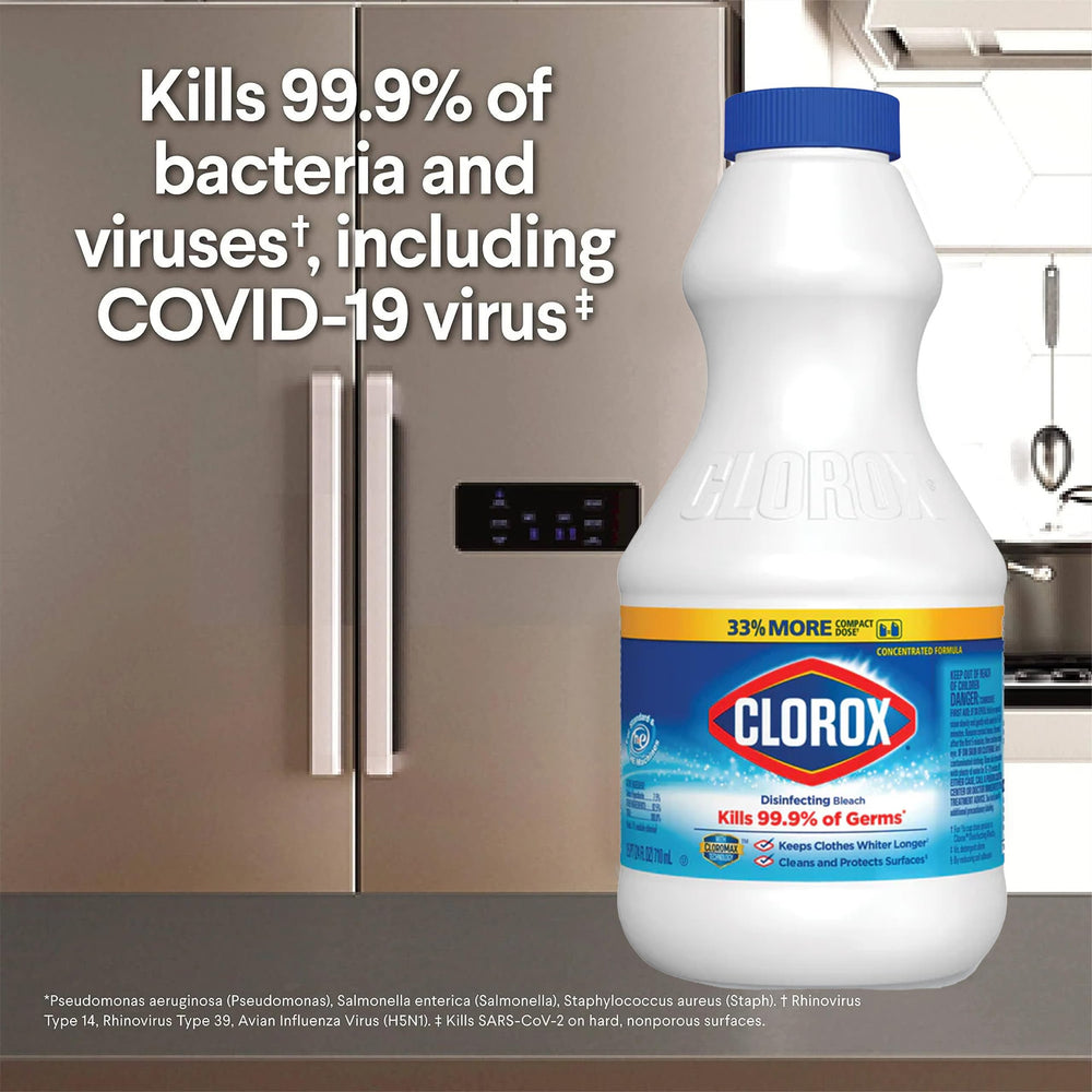 Clorox Regular Disinfecting Bleach doubles as laundry whitener and surface disinfectant.