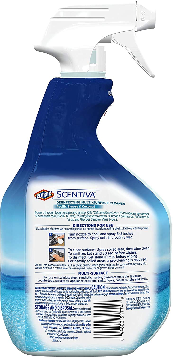 Clorox Scentiva Pacific Breeze & Coconut packaging showing two-pack convenience for ongoing cleaning