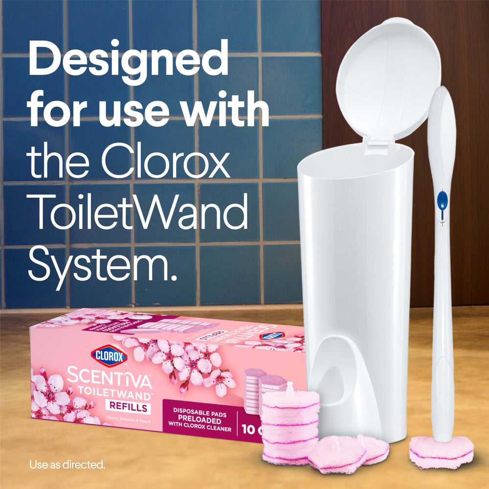 Pack label highlights a 10-count pack and Cherry Blossom Peach fragrance.