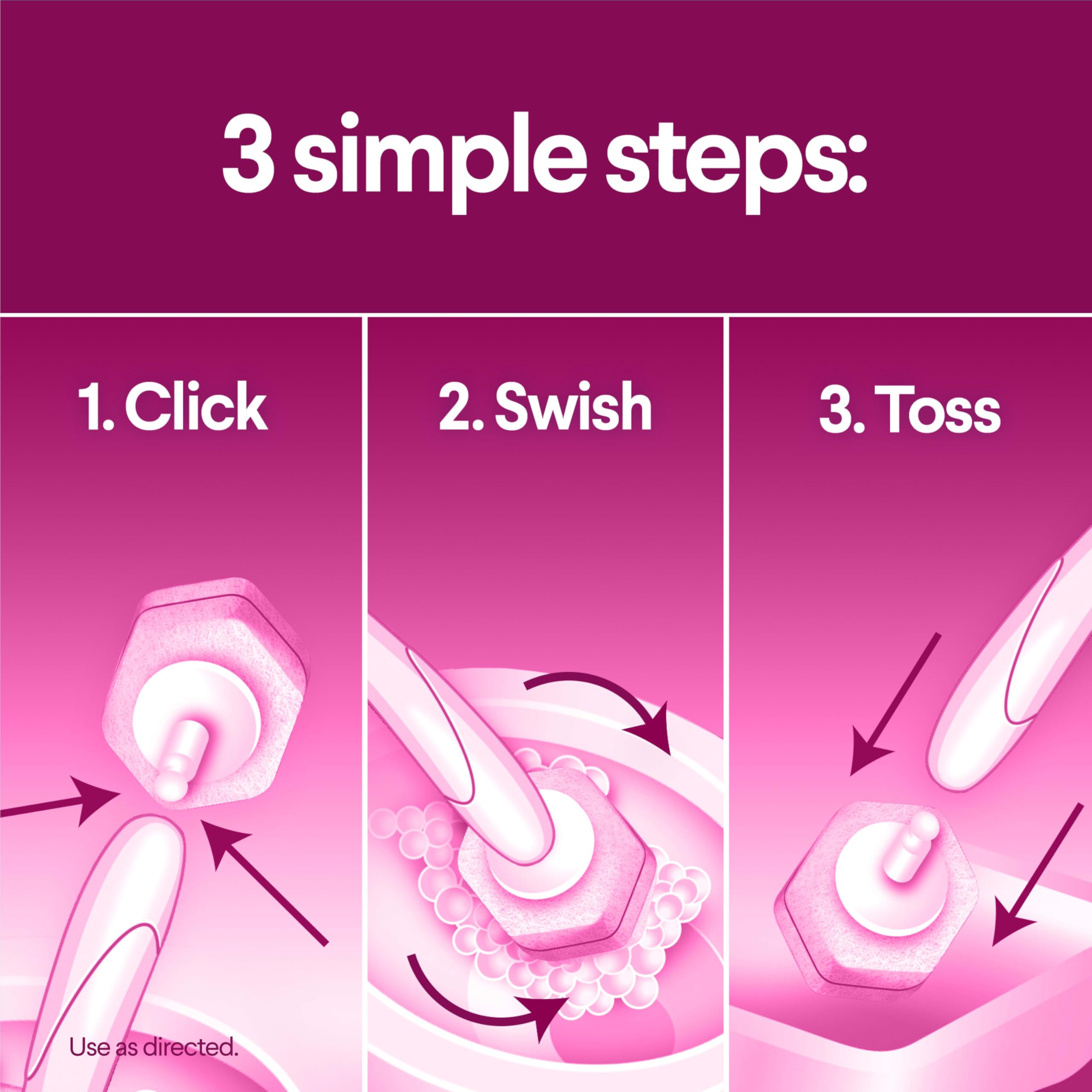 Pad removal illustrates hygienic, touch-free disposal.