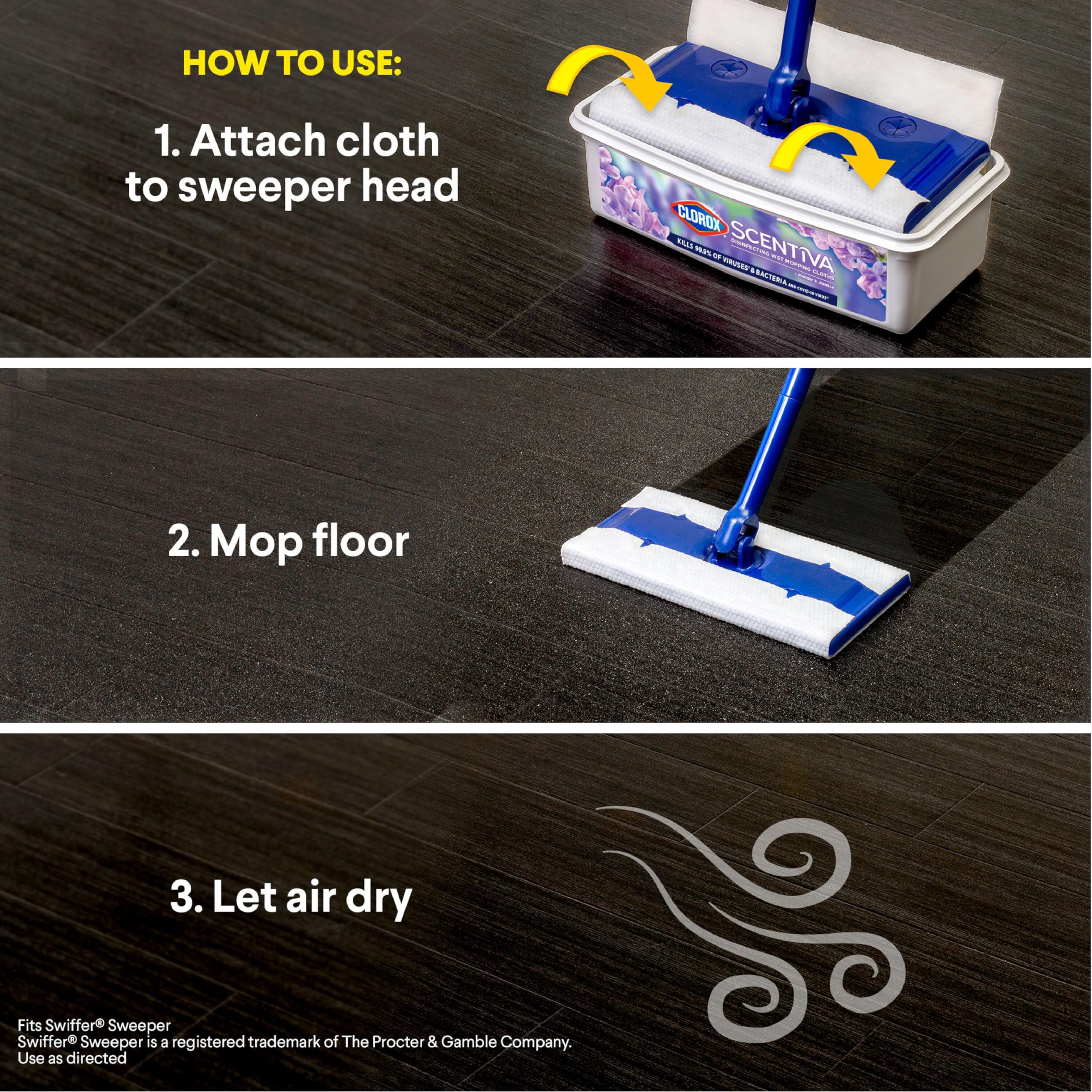 Clorox Scentiva wet mop pad texture captures dirt and hair