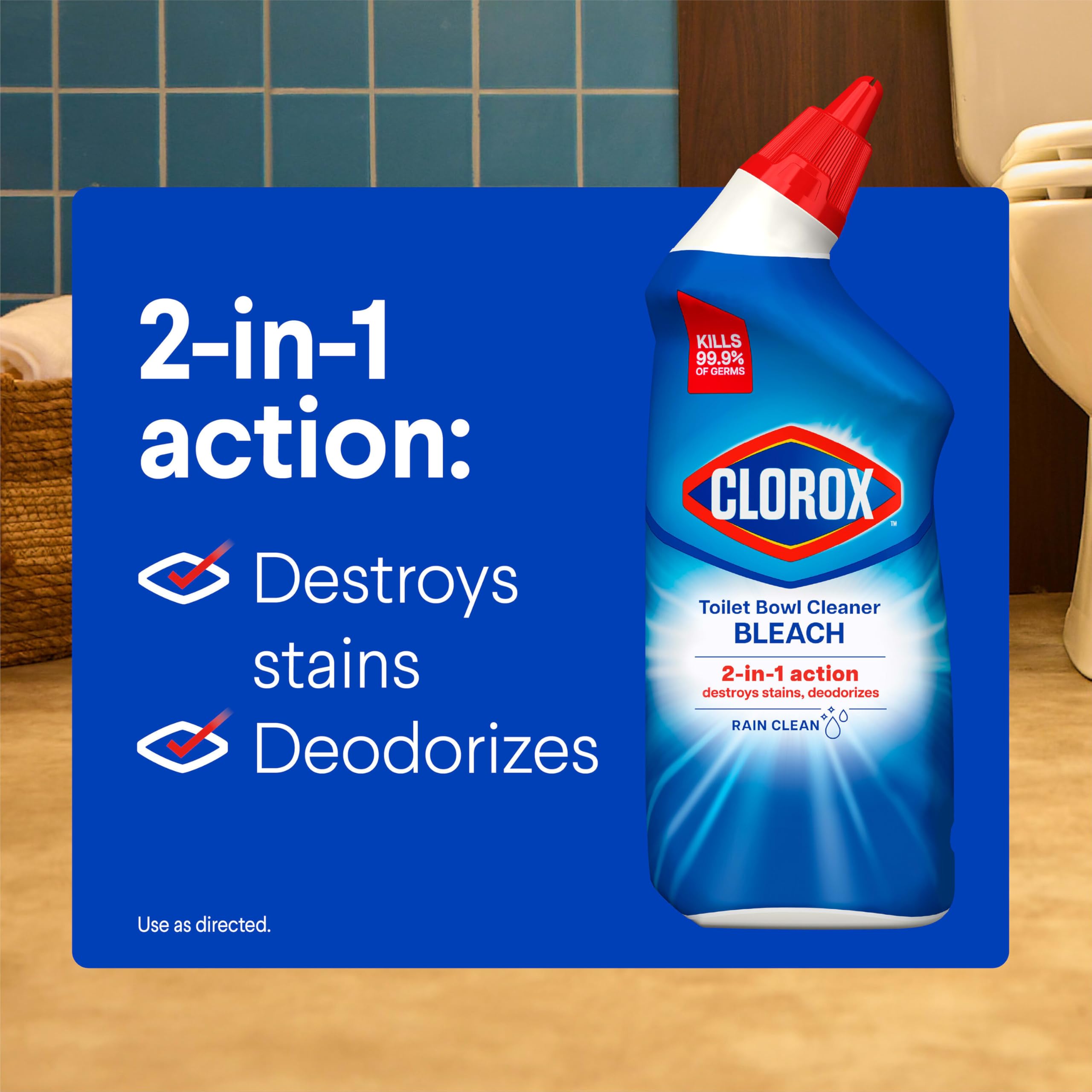 Pack of 2 Clorox Rain Clean cleaner displayed on bathroom shelf