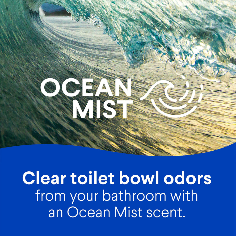 Clorox Ocean Mist gel targets mold and mildew for a fresher bathroom.