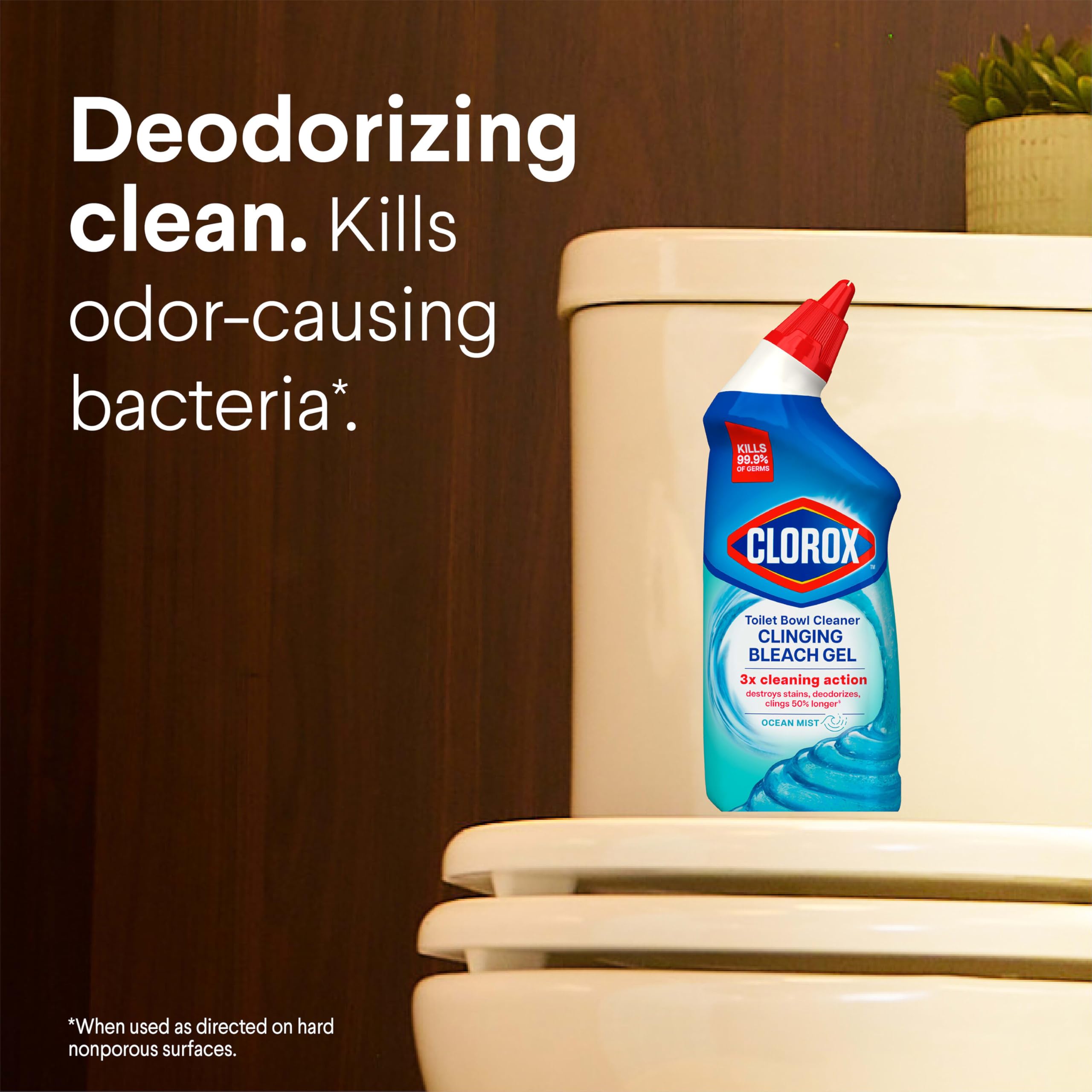 Clorox Toilet Bowl Cleaner Clinging Bleach Gel kills germs when used as directed.