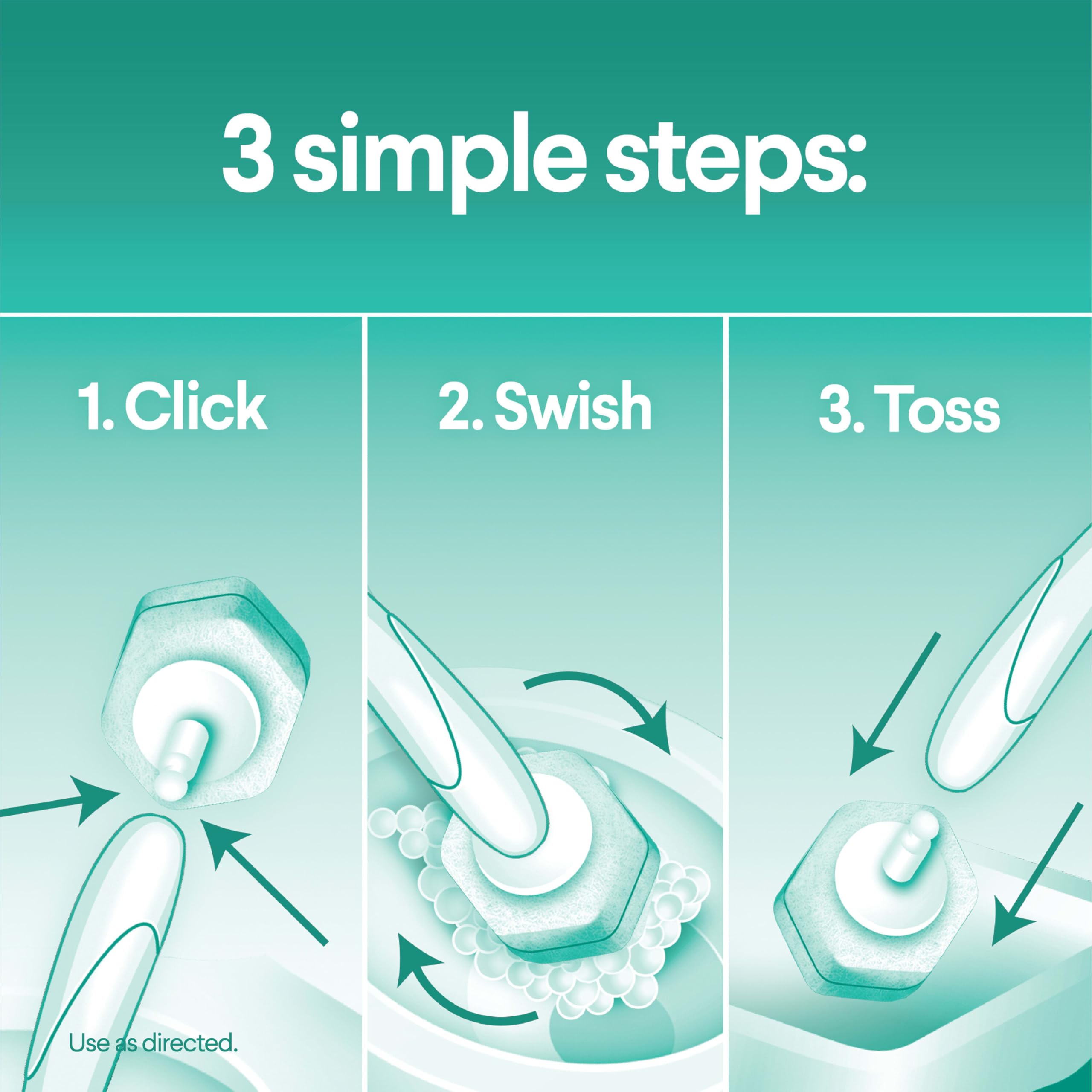 Hexagonal pads reach under-rim areas for thorough cleaning.