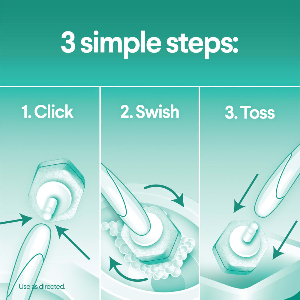 Hexagonal pads reach under-rim areas for thorough cleaning.