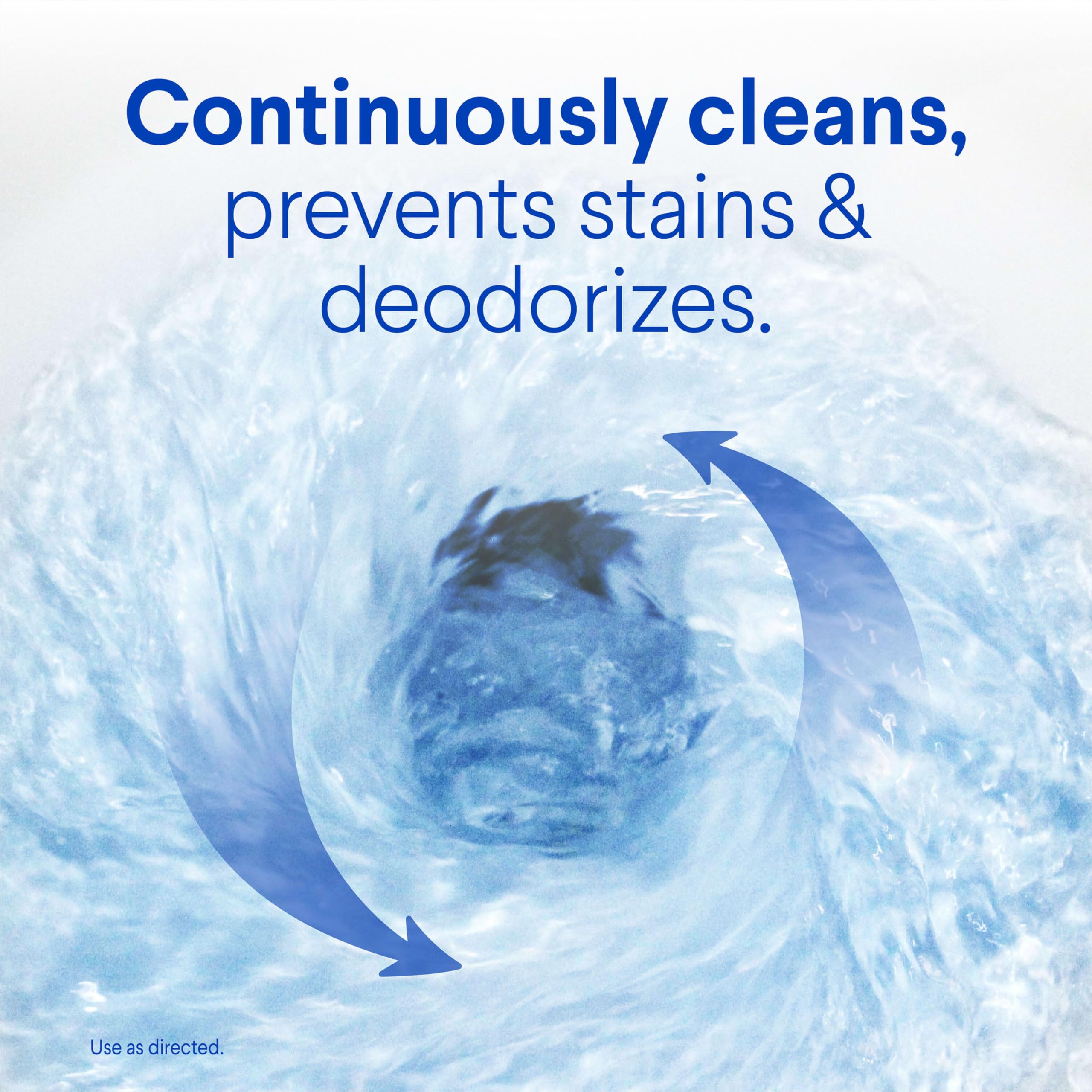 Clorox Ultra Clean blue tablet deodorizes with Rain Clean scent after every flush.