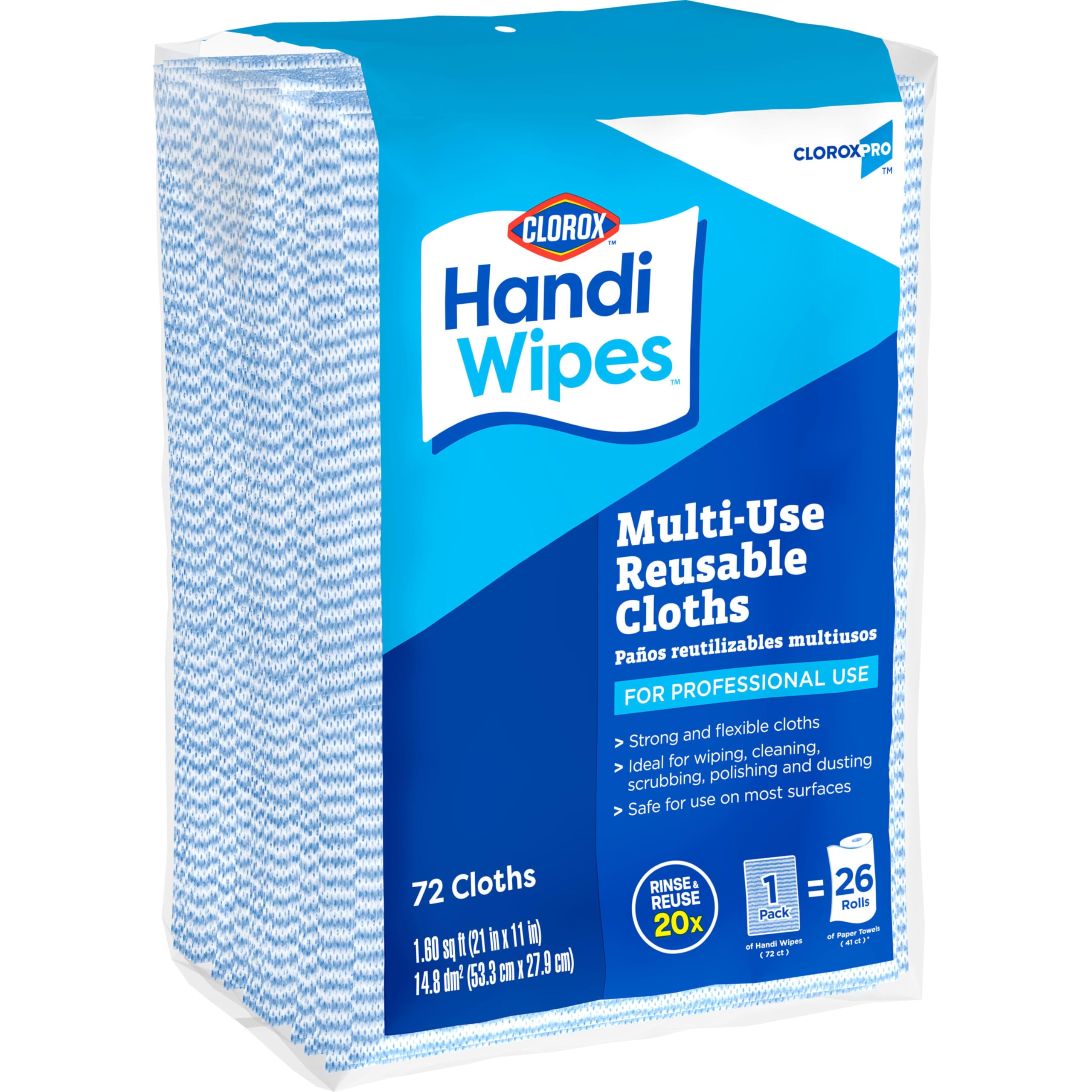 One Handi Wipes pack equals 26 paper towel rolls value.