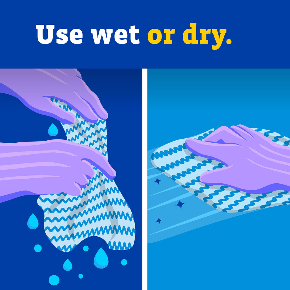 CloroxPro Handi Wipes used wet for scrubbing tough spots.